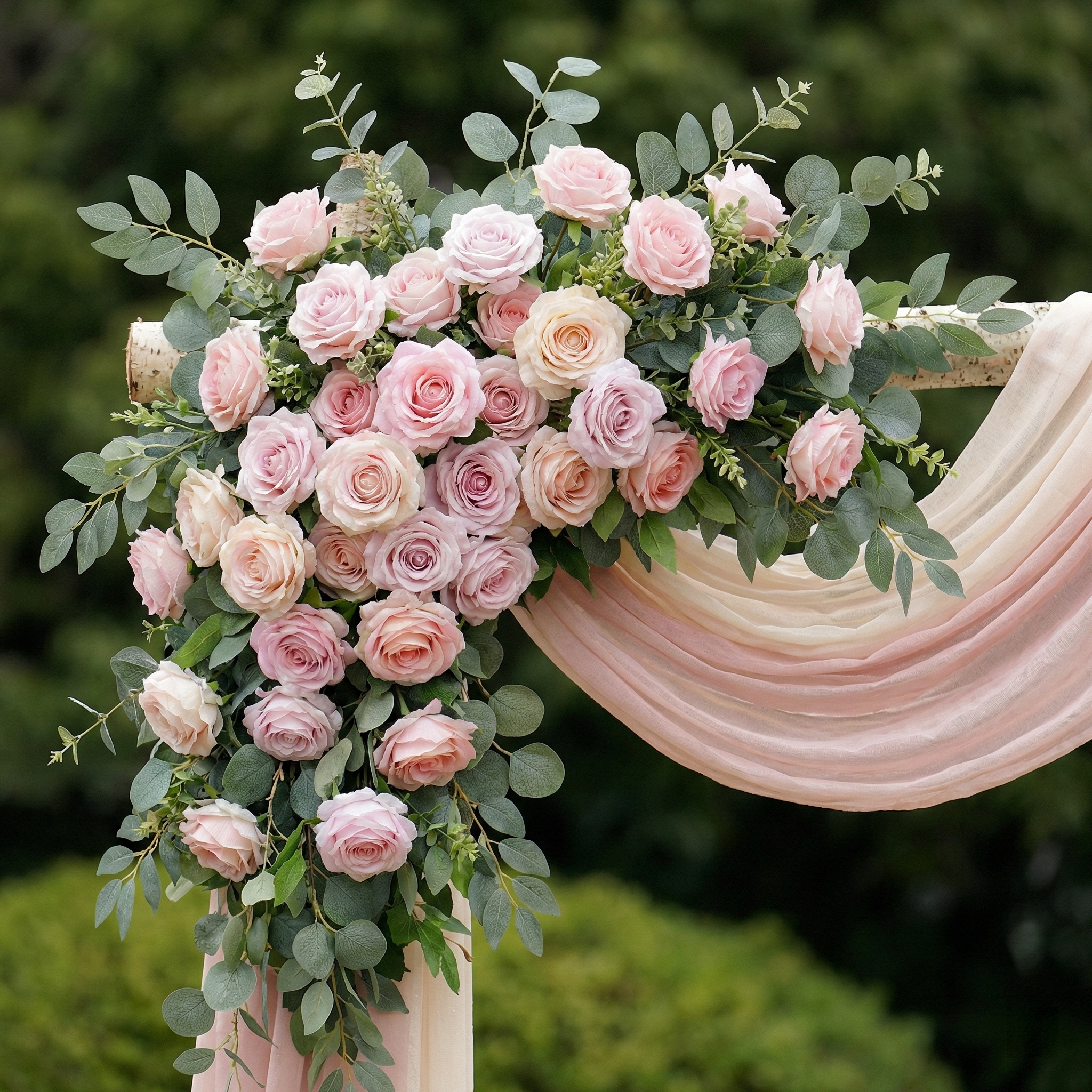 Dusty Blush Floral Wedding Arch Kit with Draped Fabric for Garden Wedding Backdrop