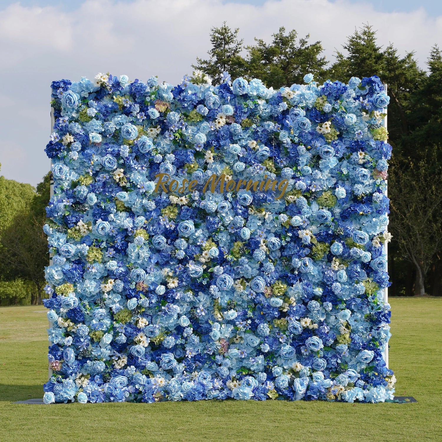 Blue:5D Fabric Artificial rolling up curtain flower wall