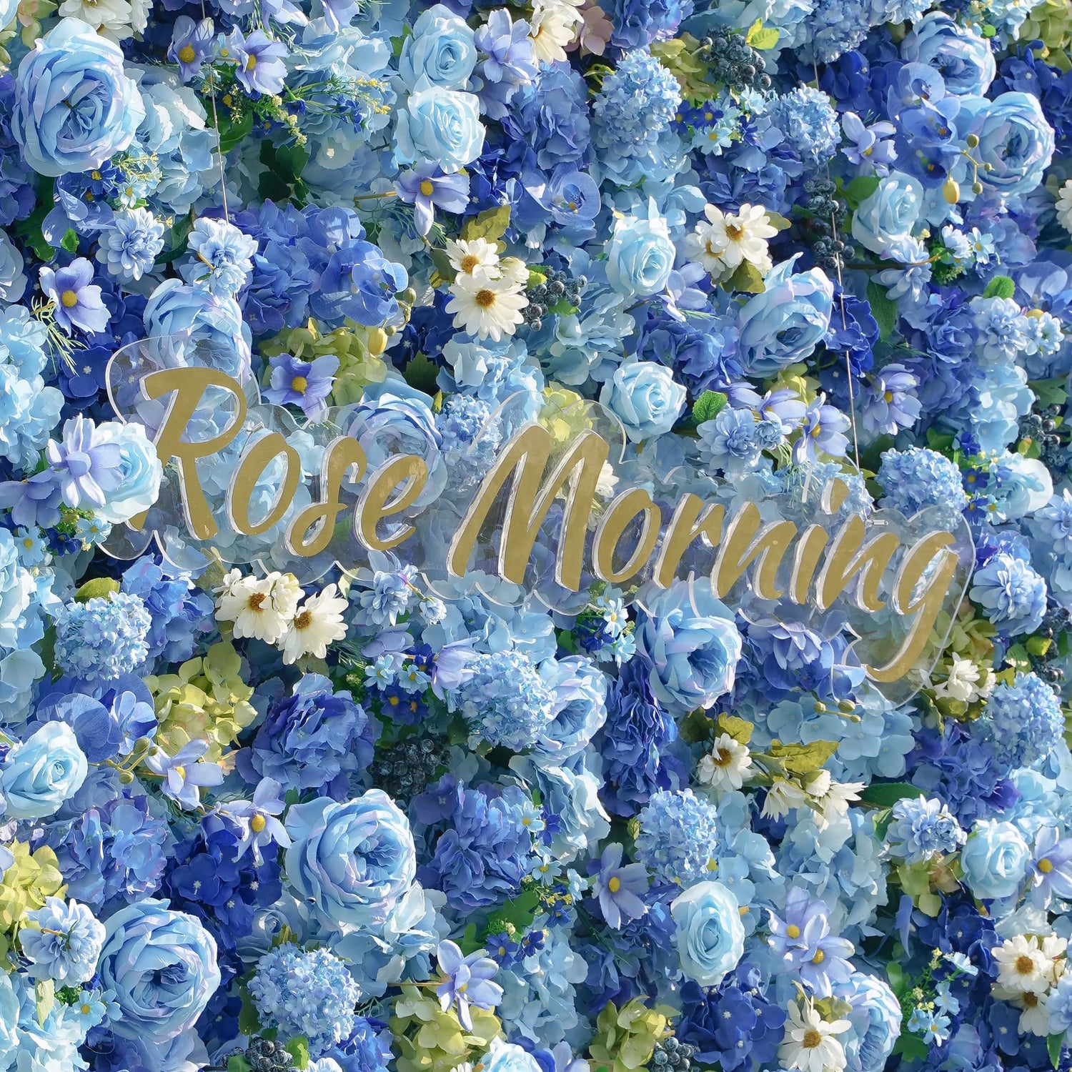 Blue:5D Fabric Artificial rolling up curtain flower wall