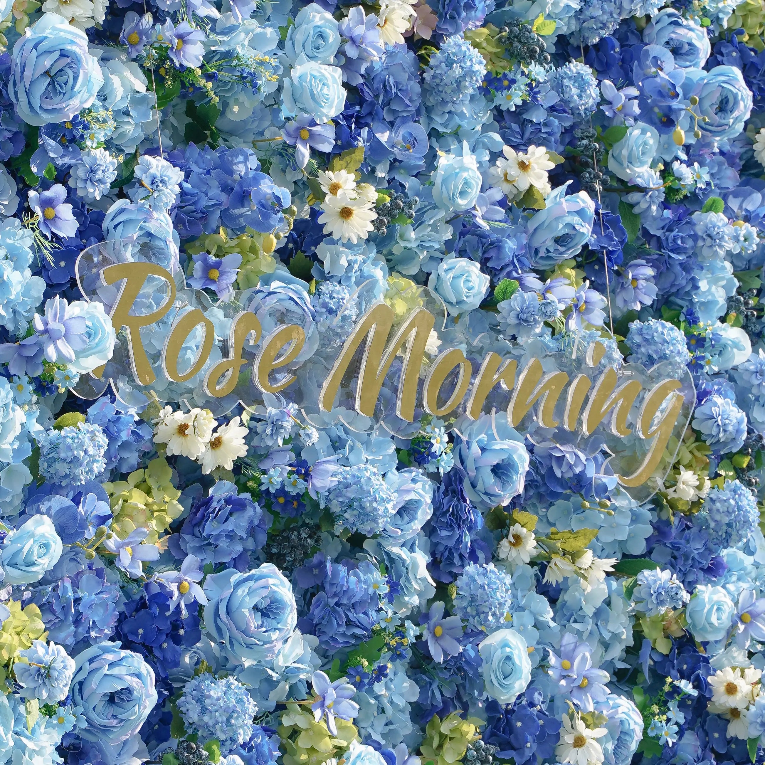 Blue:5D Fabric Artificial rolling up curtain flower wall