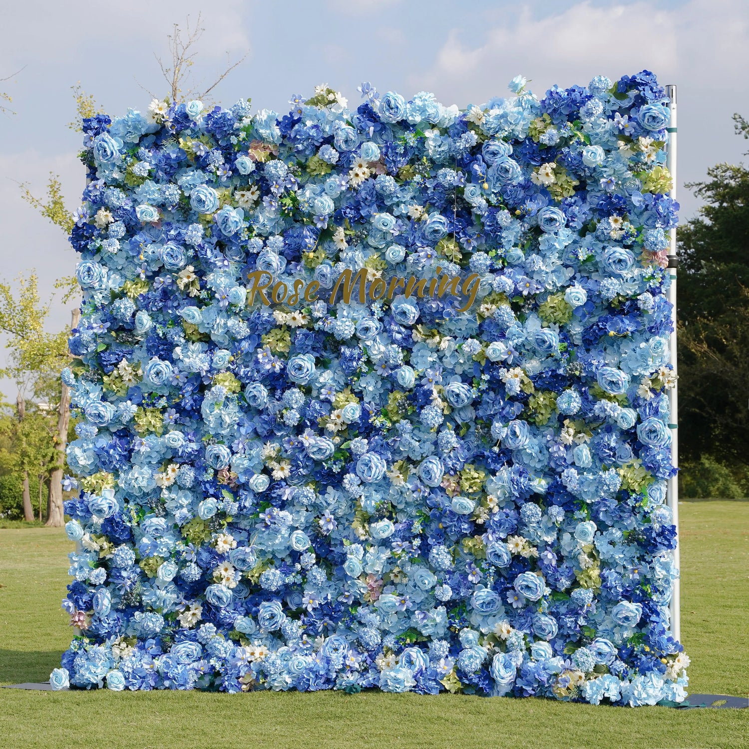 Blue:5D Fabric Artificial rolling up curtain flower wall
