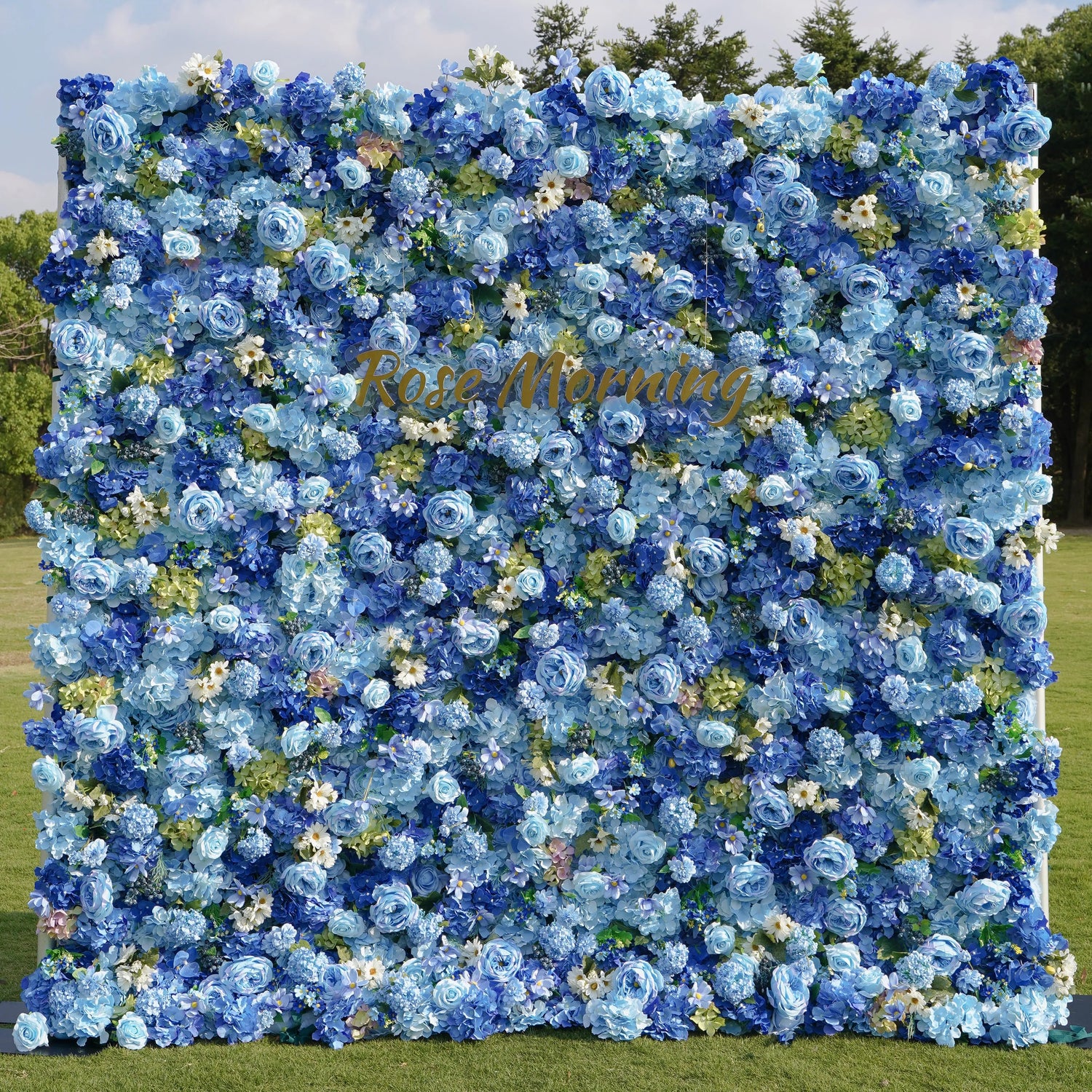 Blue:5D Fabric Artificial rolling up curtain flower wall