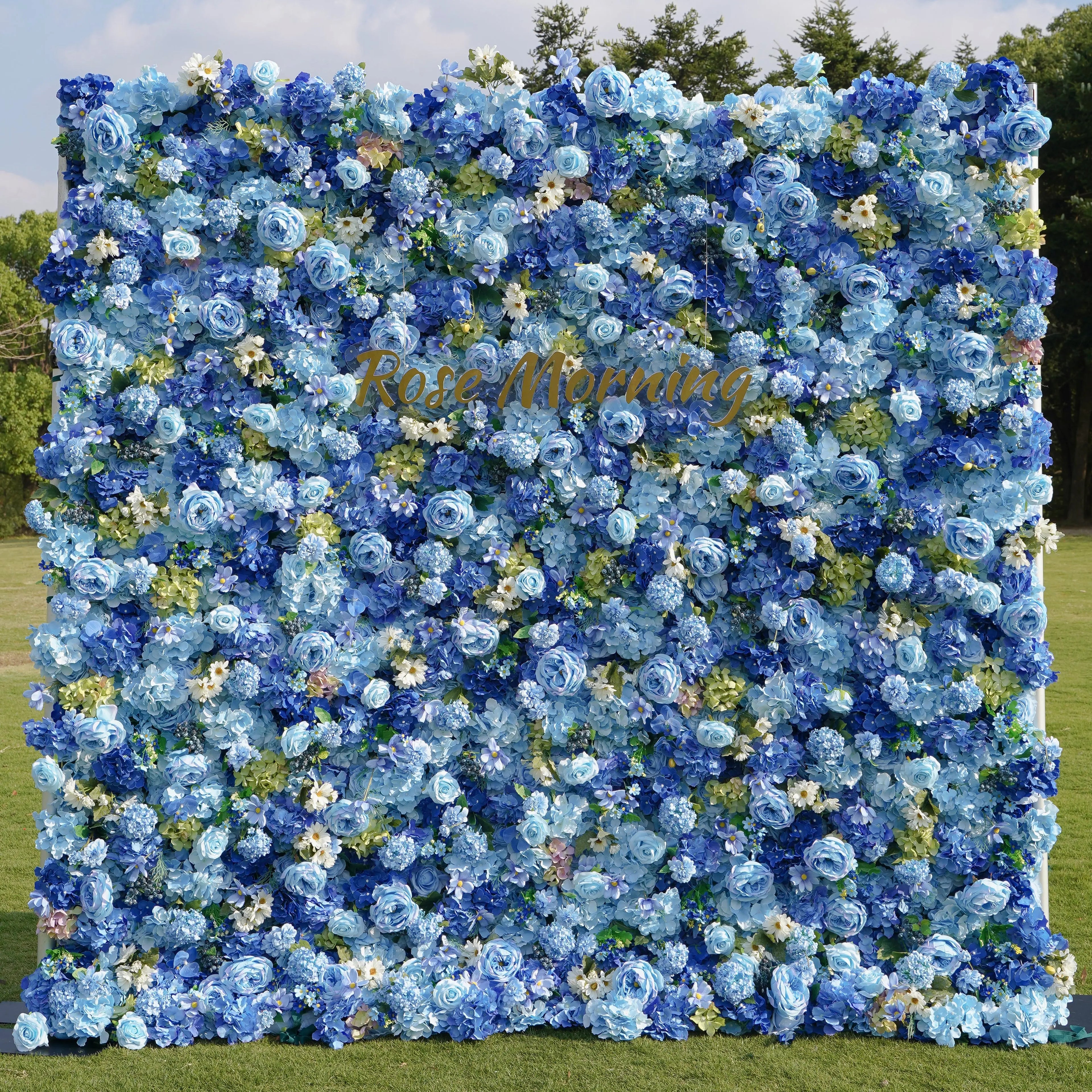 Blue:5D Fabric Artificial rolling up curtain flower wall