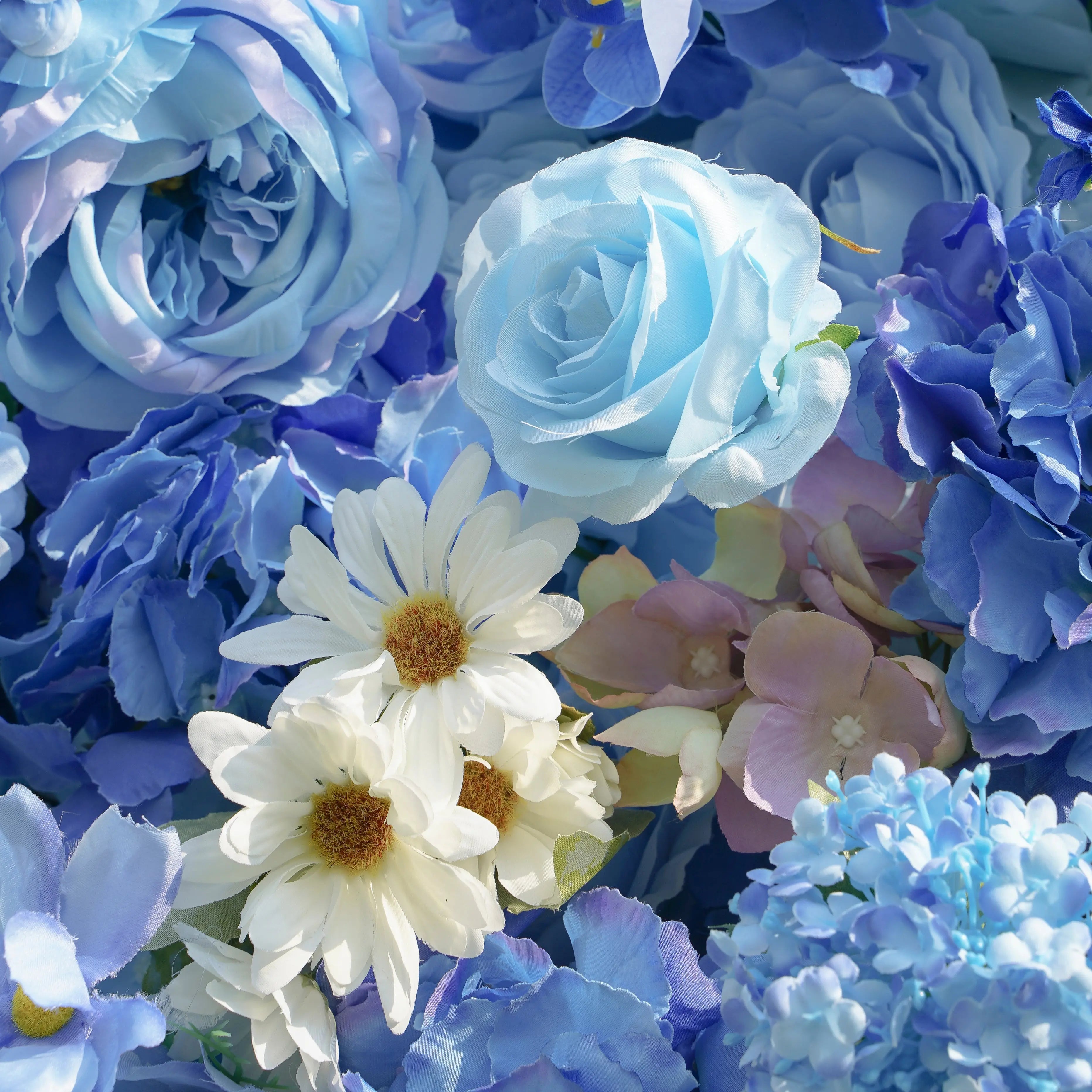 Blue:5D Fabric Artificial rolling up curtain flower wall
