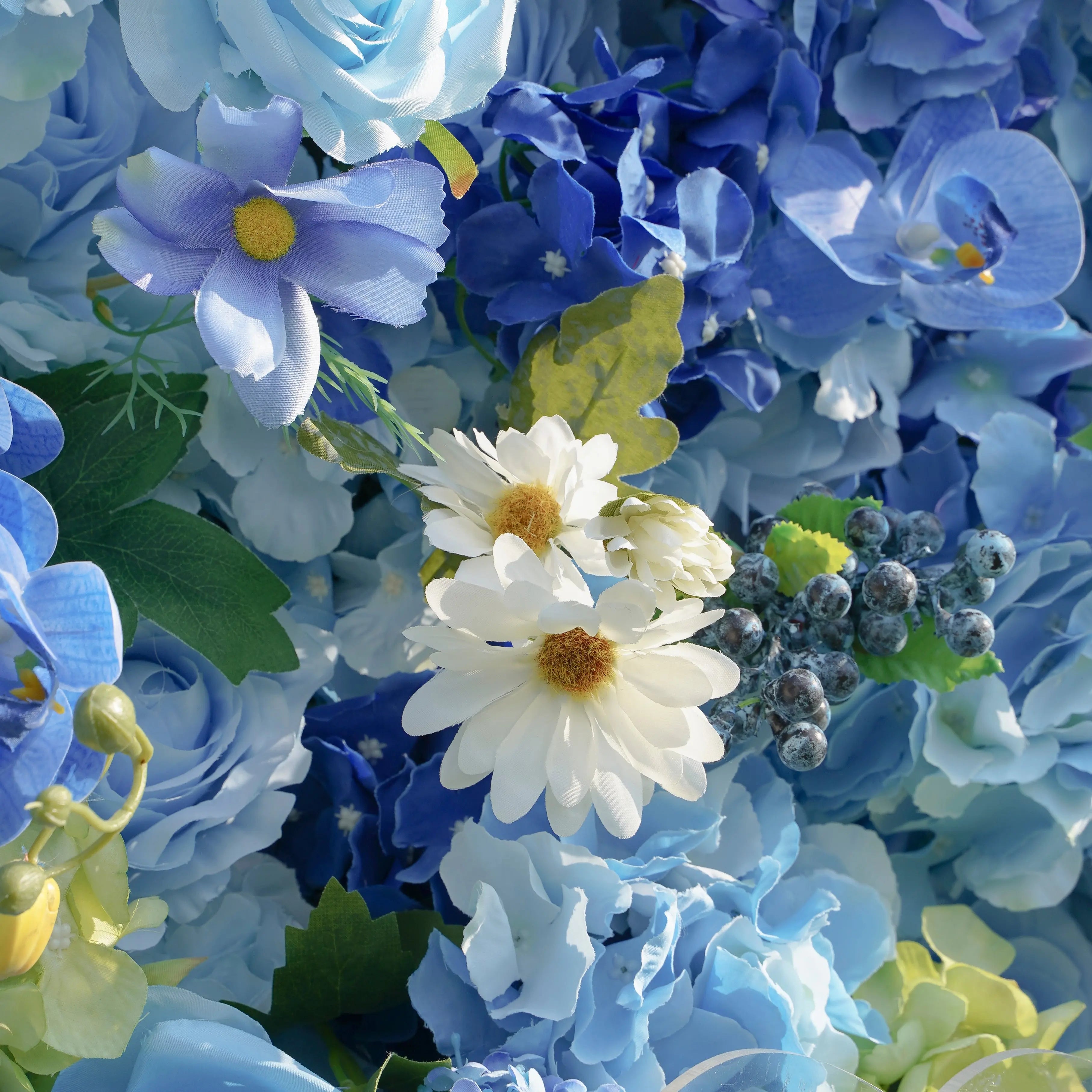 Blue:5D Fabric Artificial rolling up curtain flower wall