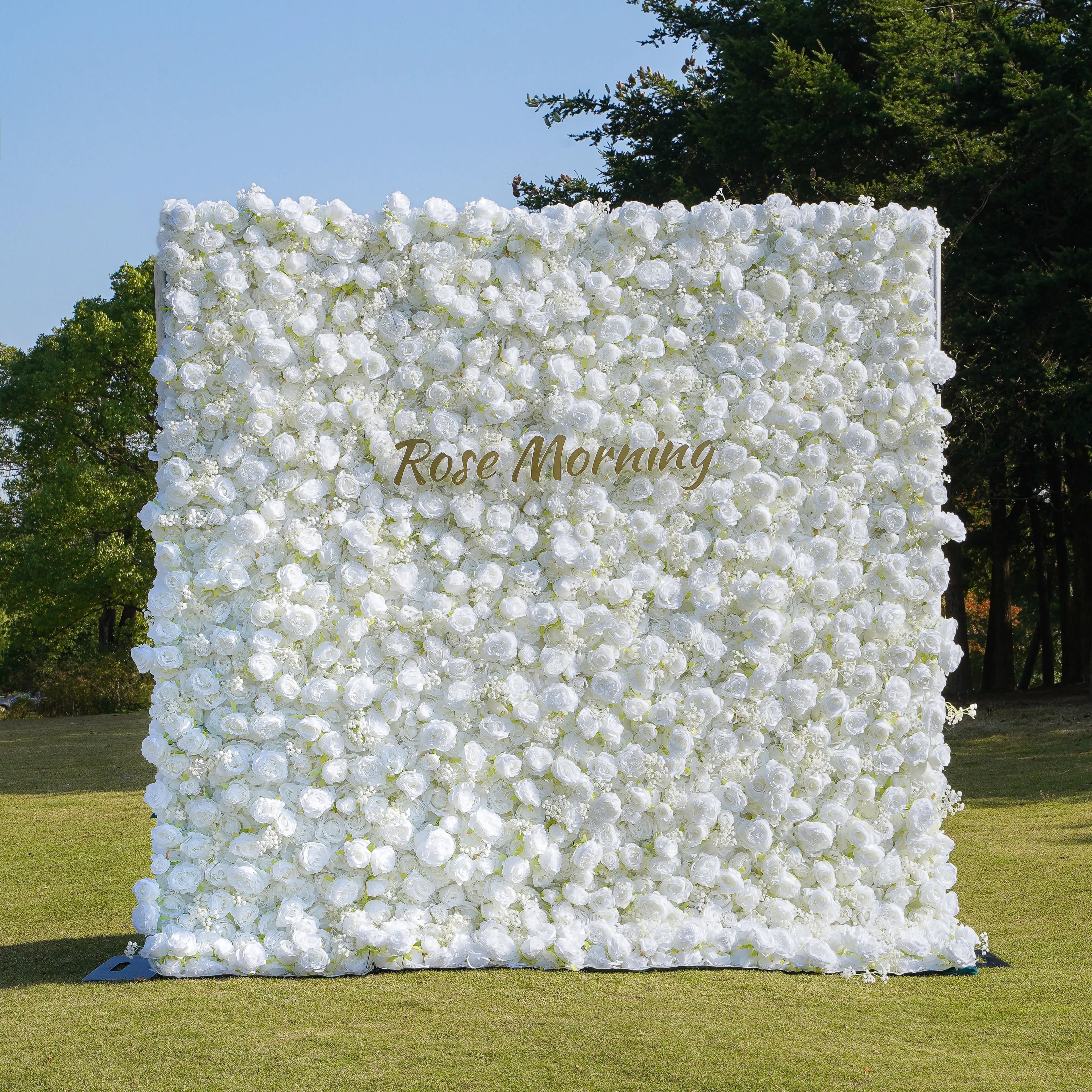 Breath:5D White Roses Fabric Artificial rolling up curtain flower wall (Ready to ship)