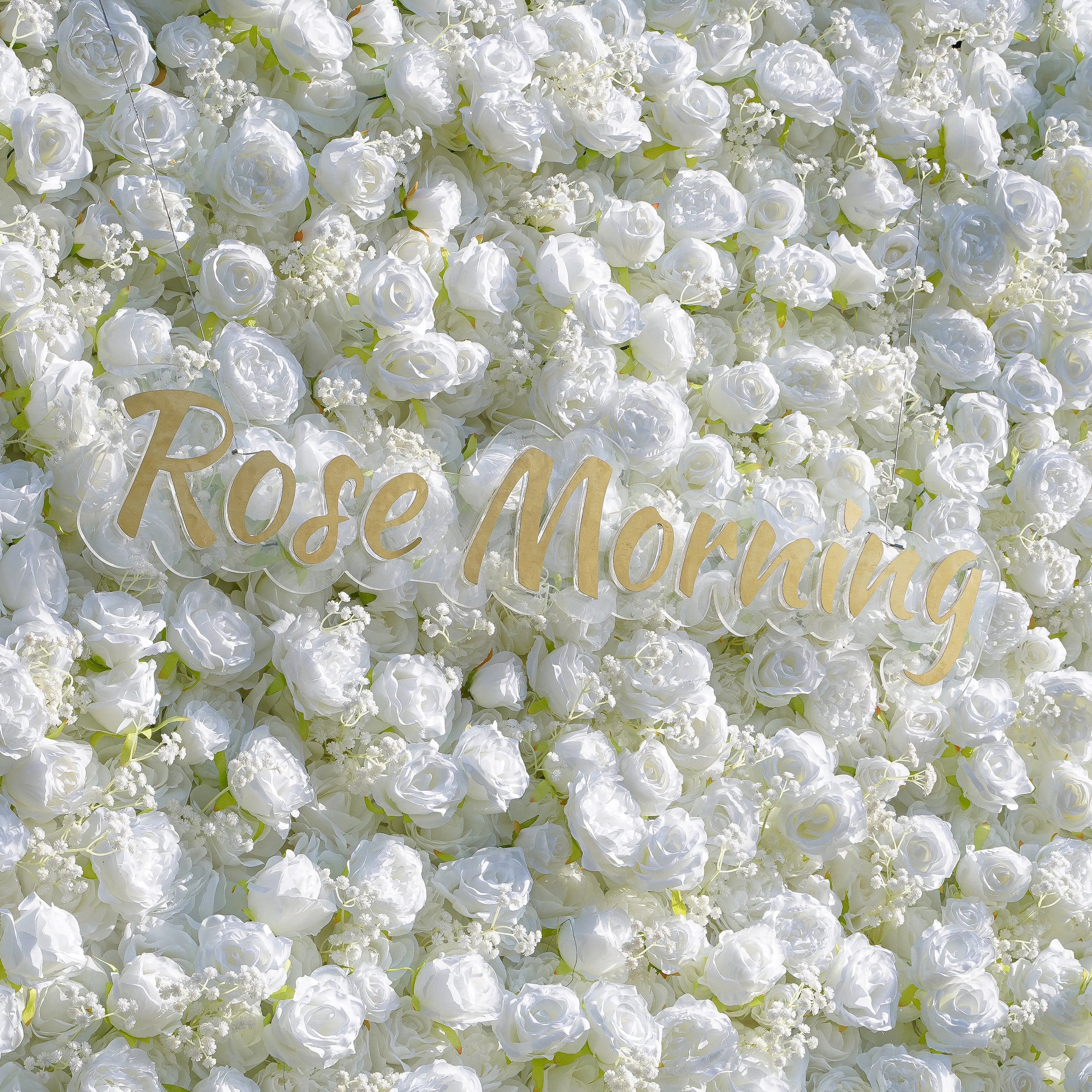 Breath:5D White Roses Fabric Artificial rolling up curtain flower wall (Ready to ship)