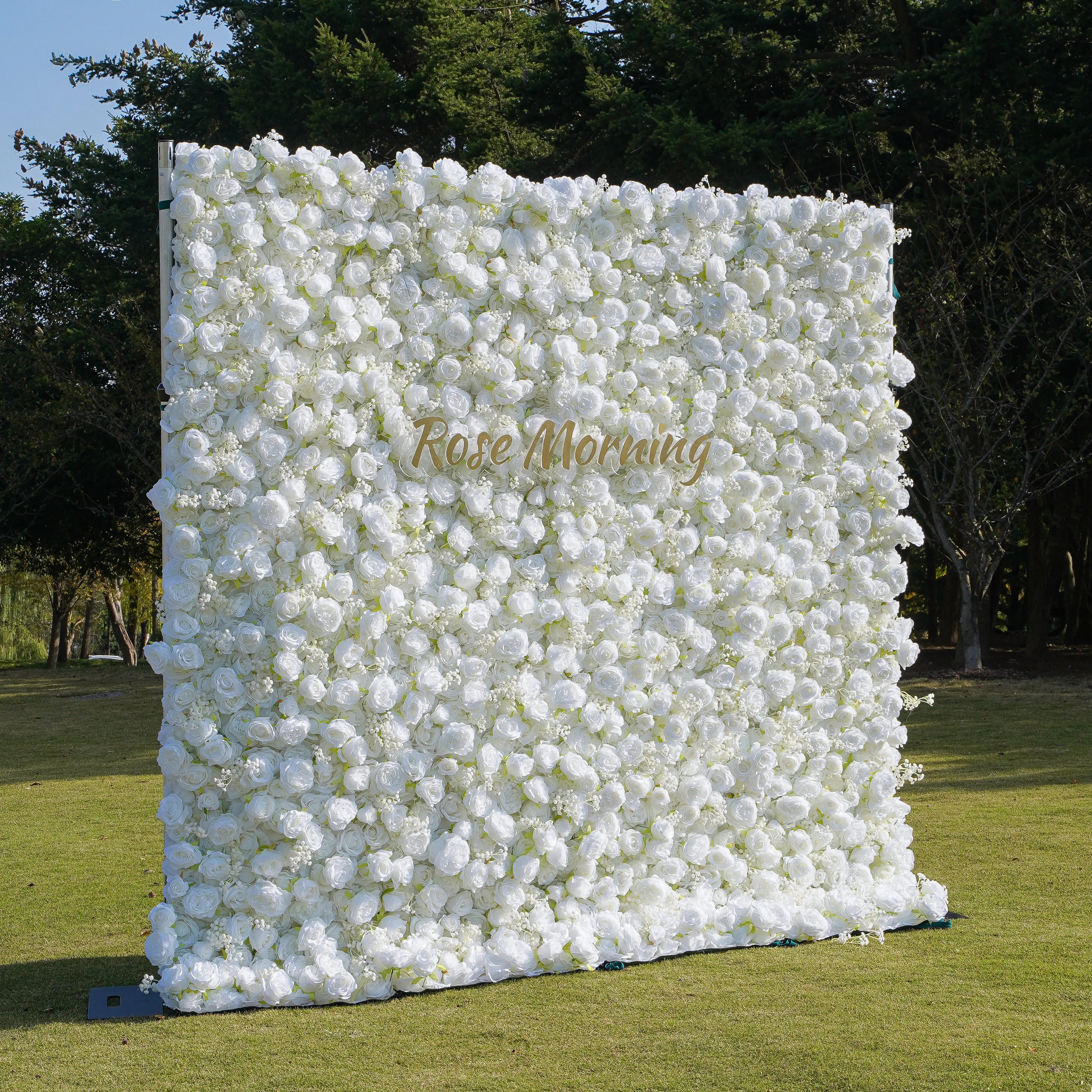 Breath:5D White Roses Fabric Artificial rolling up curtain flower wall (Ready to ship)