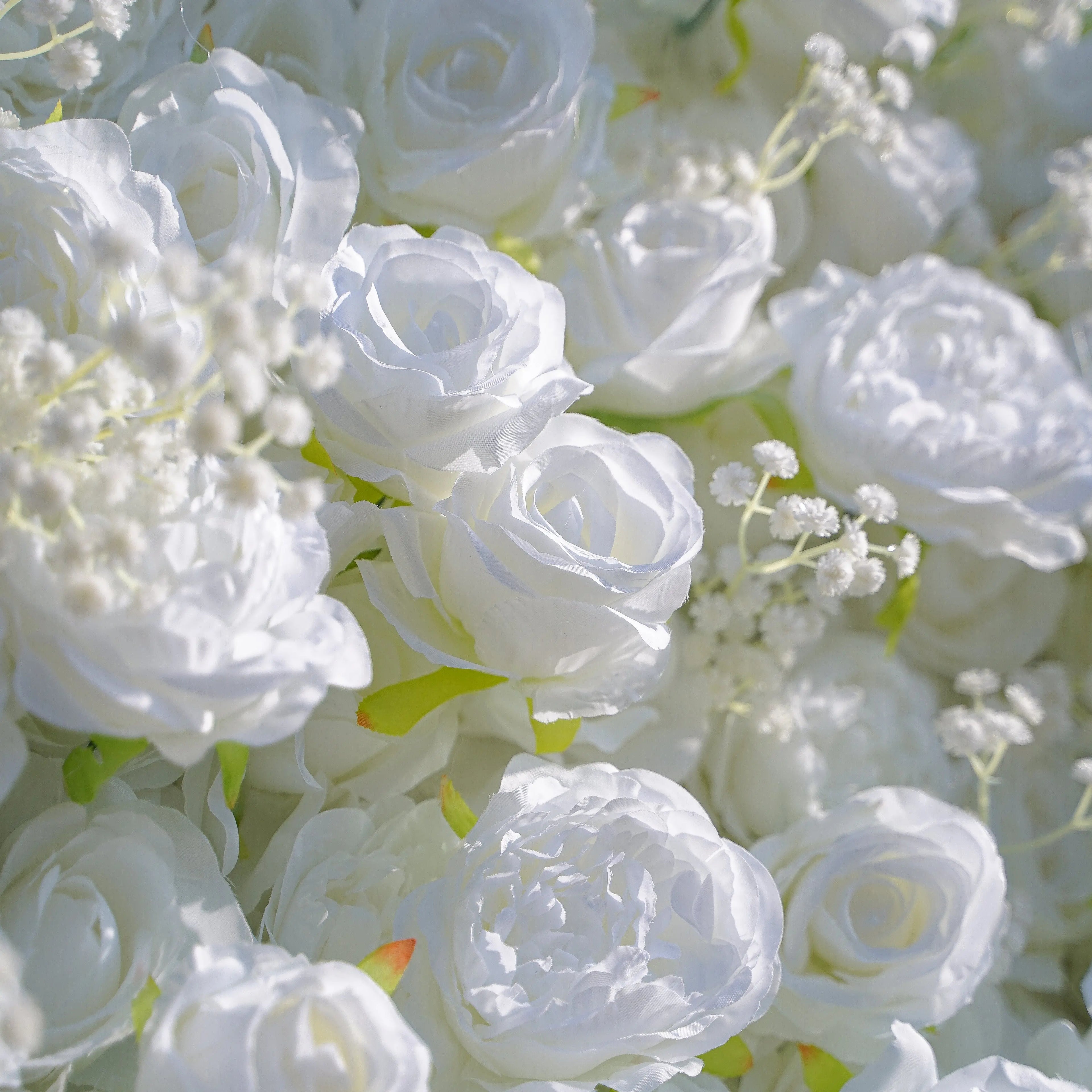 Breath:5D White Roses Fabric Artificial rolling up curtain flower wall (Ready to ship)