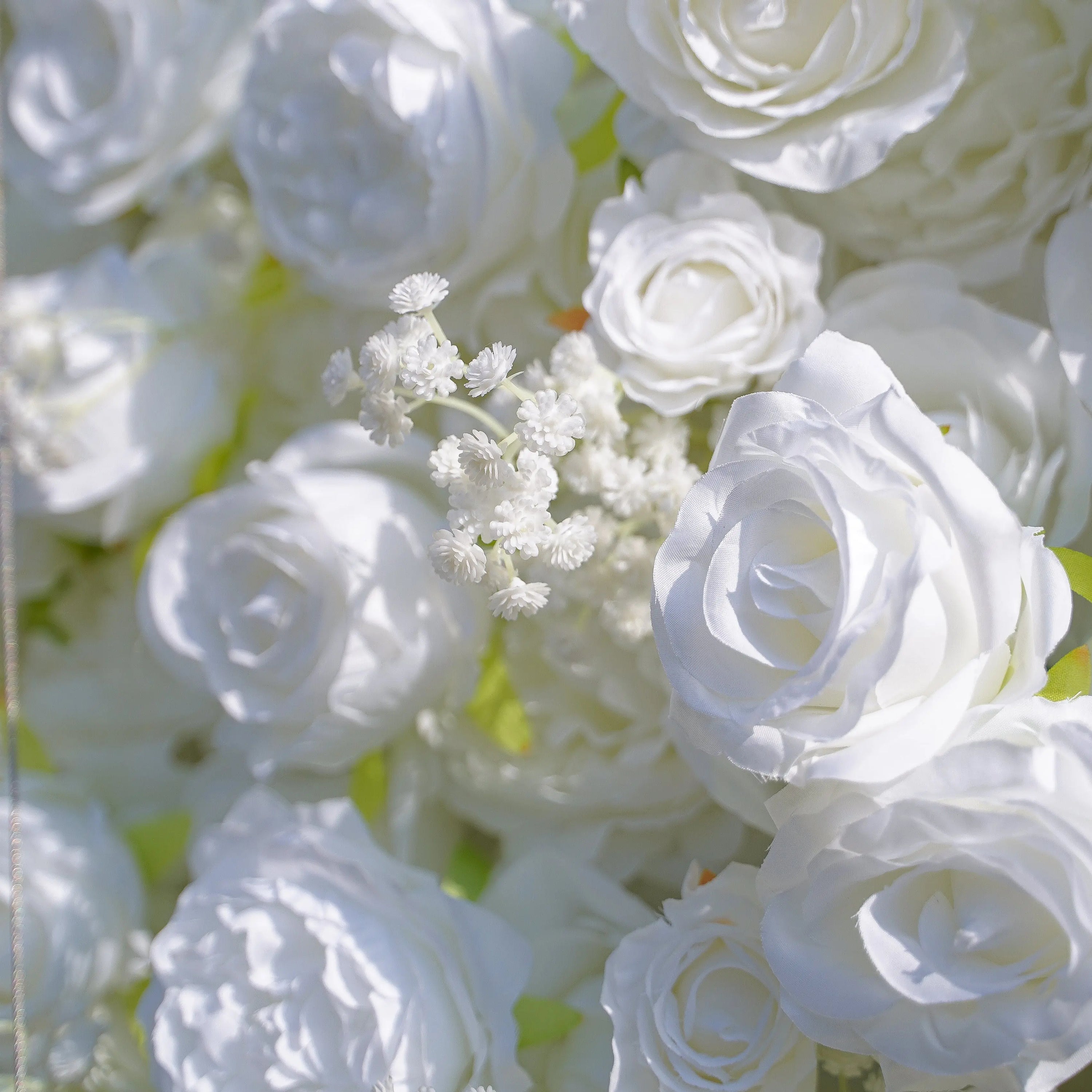 Breath:5D White Roses Fabric Artificial rolling up curtain flower wall (Ready to Ship)