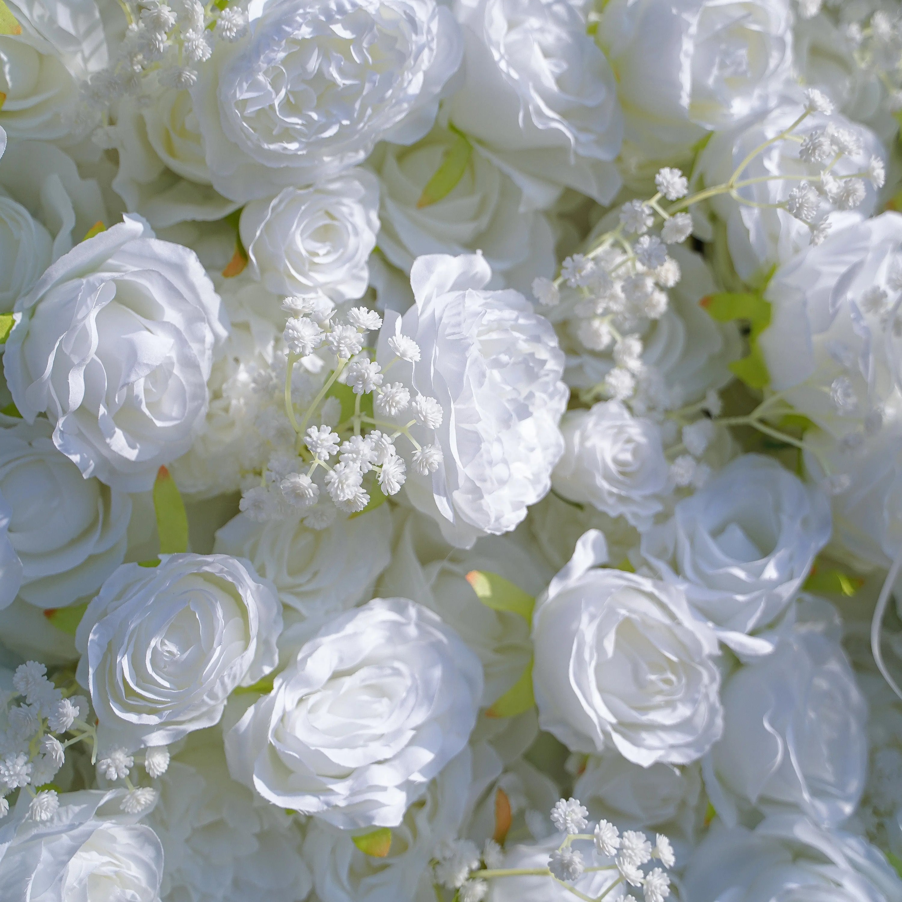 Breath:5D White Roses Fabric Artificial rolling up curtain flower wall (Ready to Ship)
