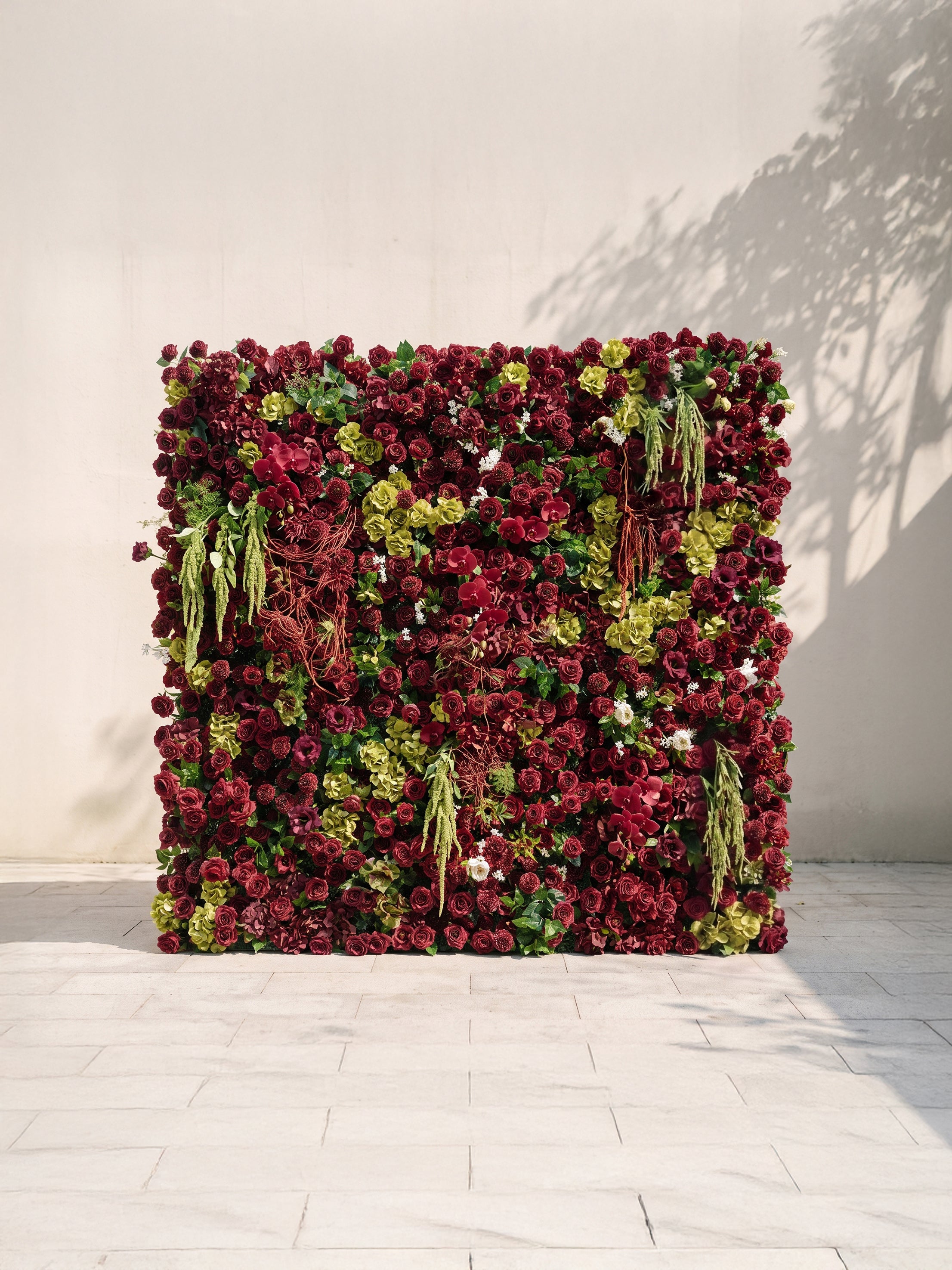 Brilena: 5D Fabric Artificial rolling up curtain flower wall — front view