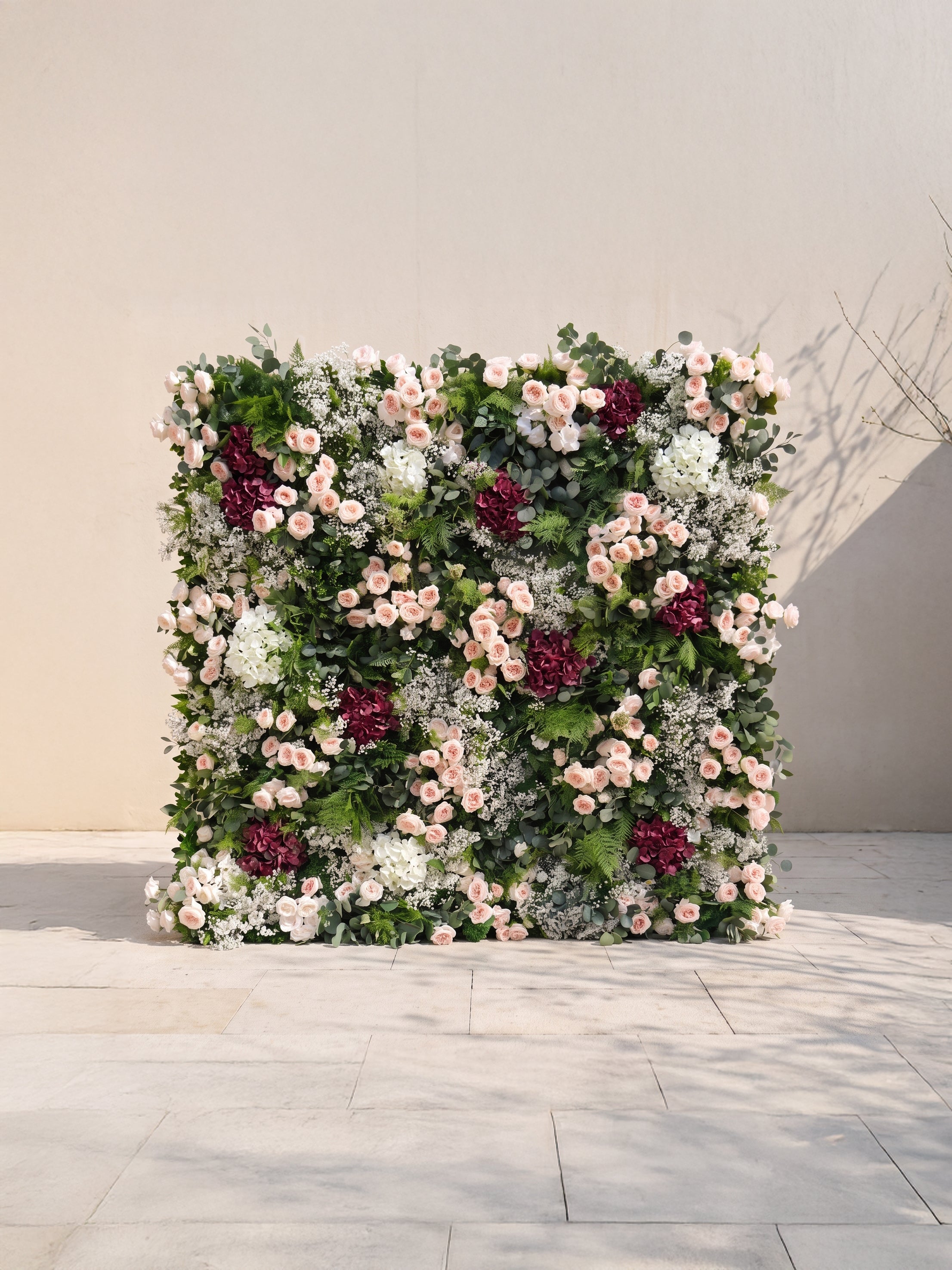 Brirose: 5D Fabric Artificial rolling up curtain flower wall — front view