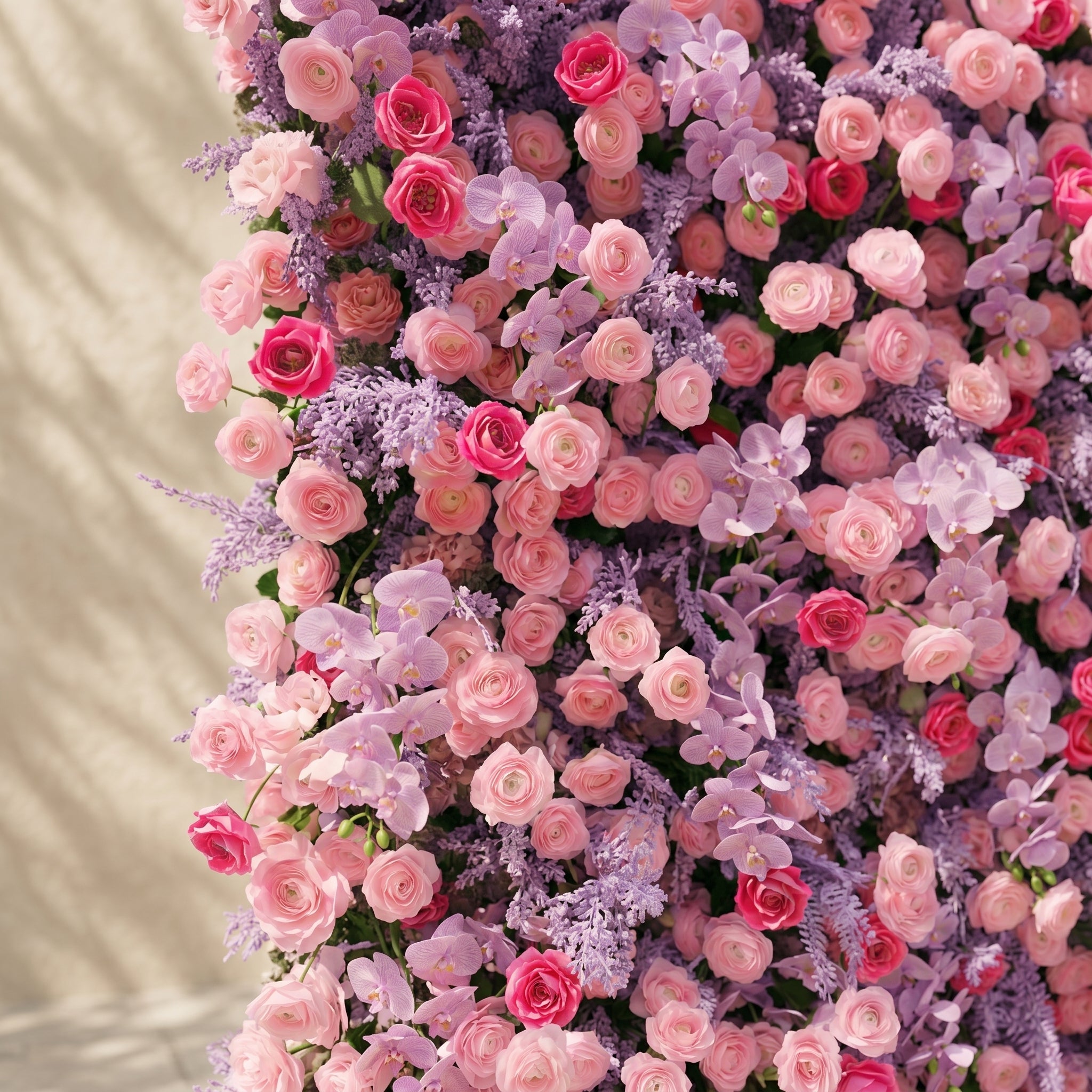 Calaria: Premium 4D Berry Pink Silk Flower Wall with Purple Lavender for Vibrant Garden Parties