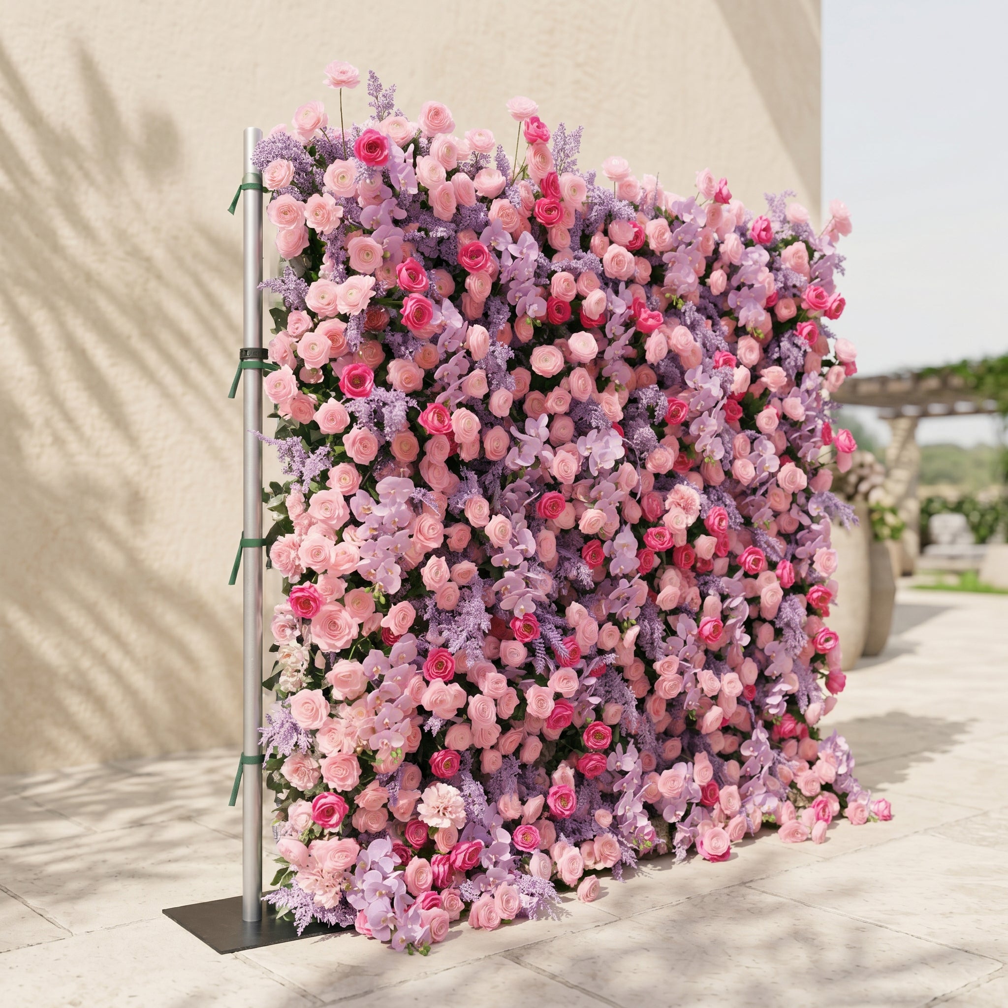 Calaria: Premium 4D Berry Pink Silk Flower Wall with Purple Lavender for Vibrant Garden Parties