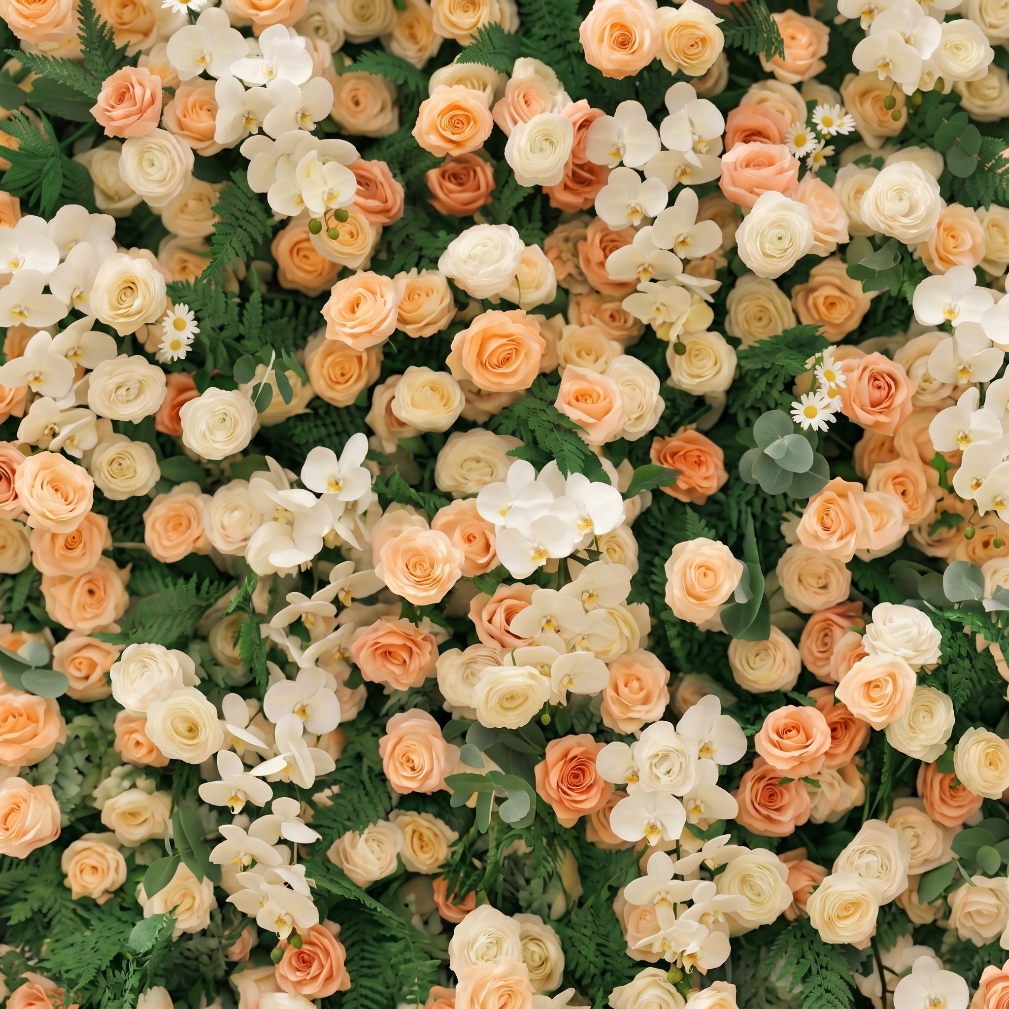 Calorae:Luxury 5D Peach & Ivory Floral Wall with Greenery Roll-Up Backdrop for Rustic Garden Weddings