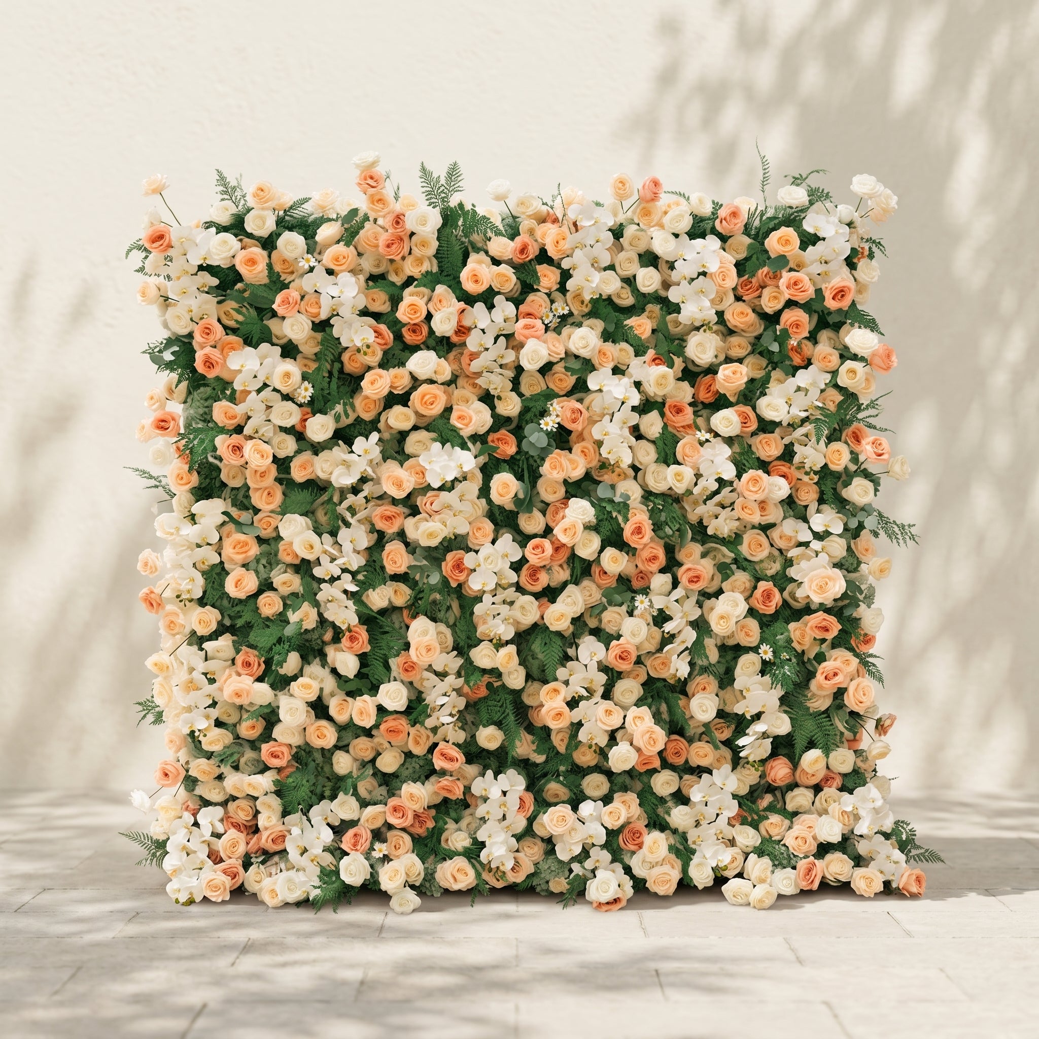 Calorae:Luxury 5D Peach & Ivory Floral Wall with Greenery Roll-Up Backdrop for Rustic Garden Weddings