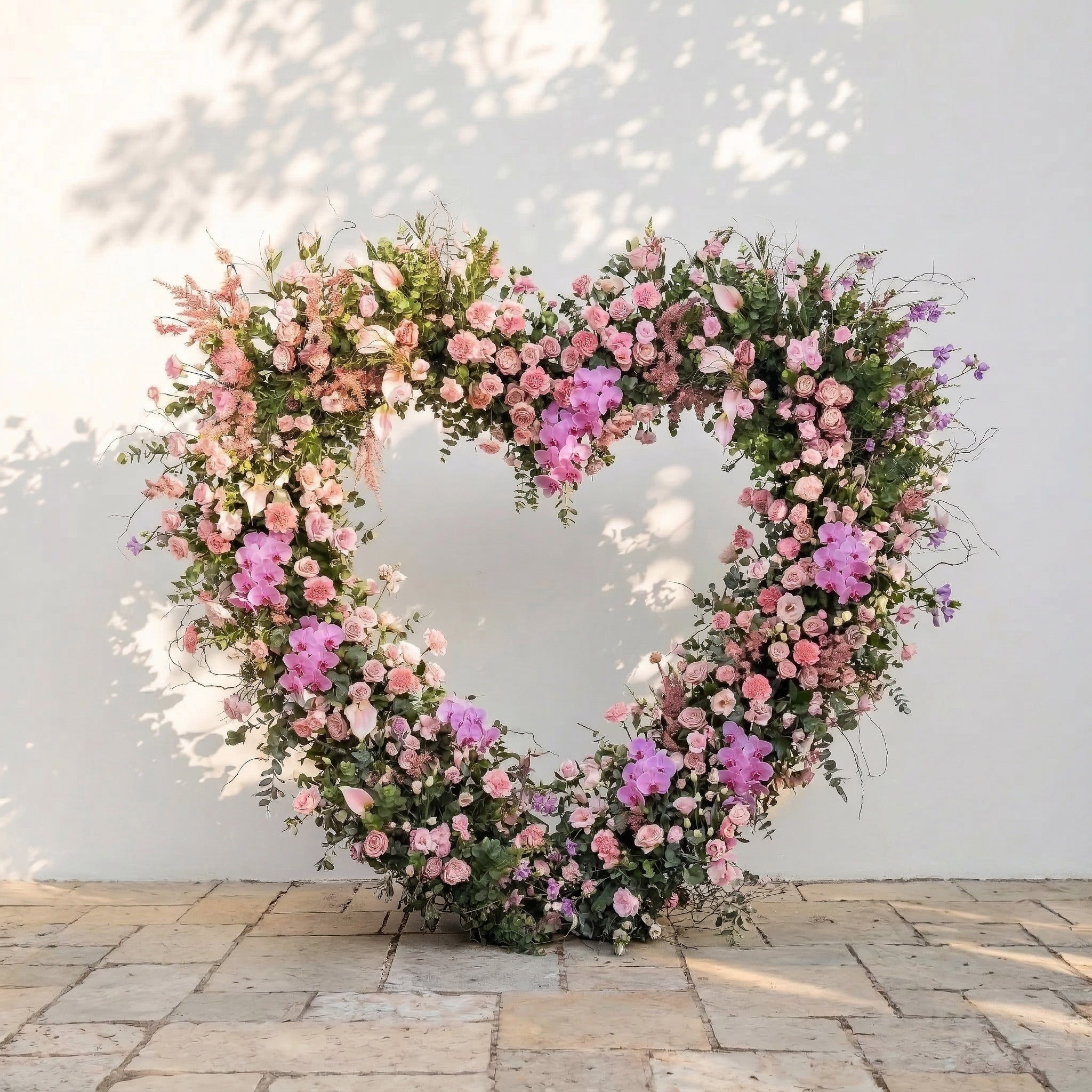 Calyra: Lush Pink & Lavender Heart-Shaped Floral Arch for Elegant Garden Wedding & Proposal Party