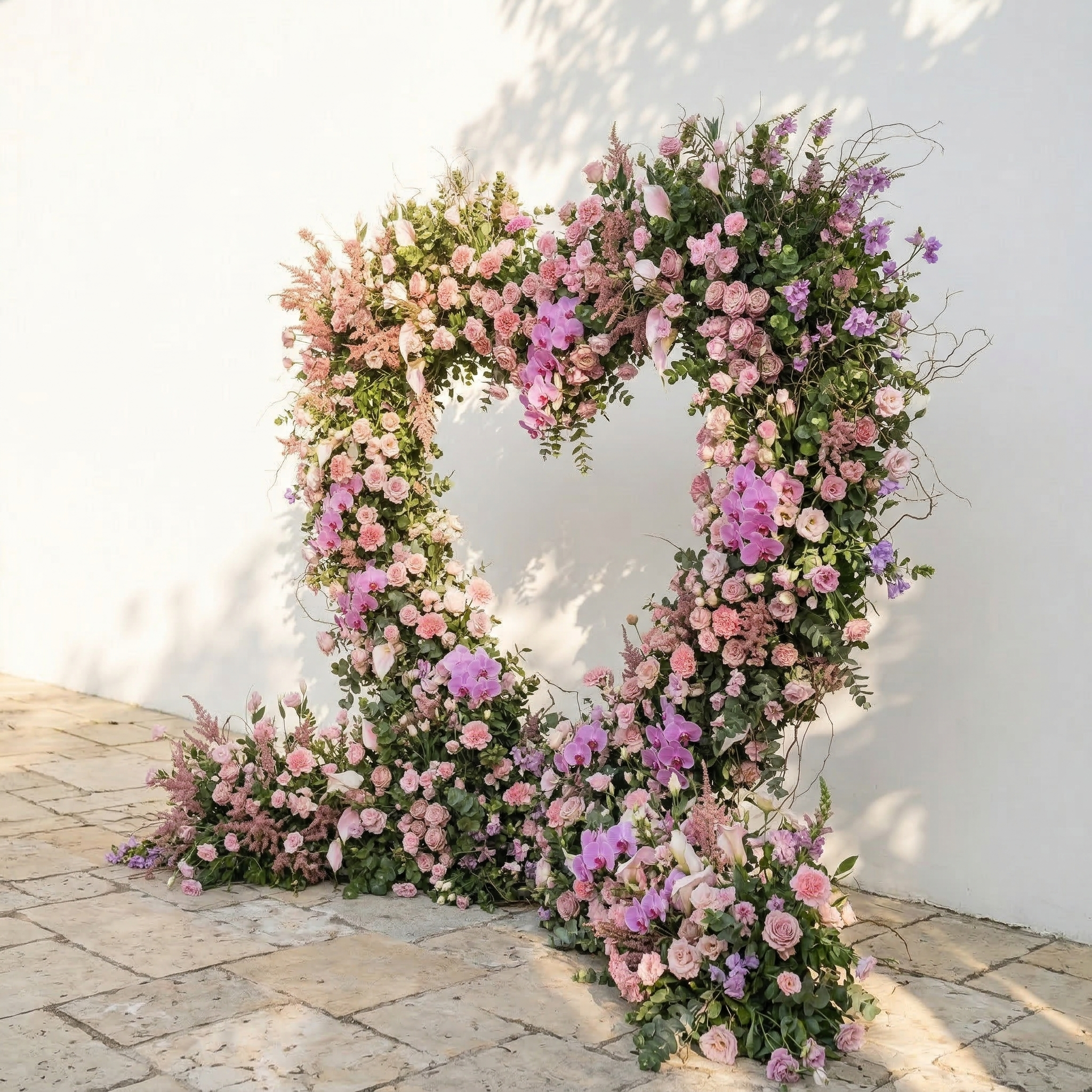 Calyra: Lush Pink & Lavender Heart-Shaped Floral Arch for Elegant Garden Wedding & Proposal Party