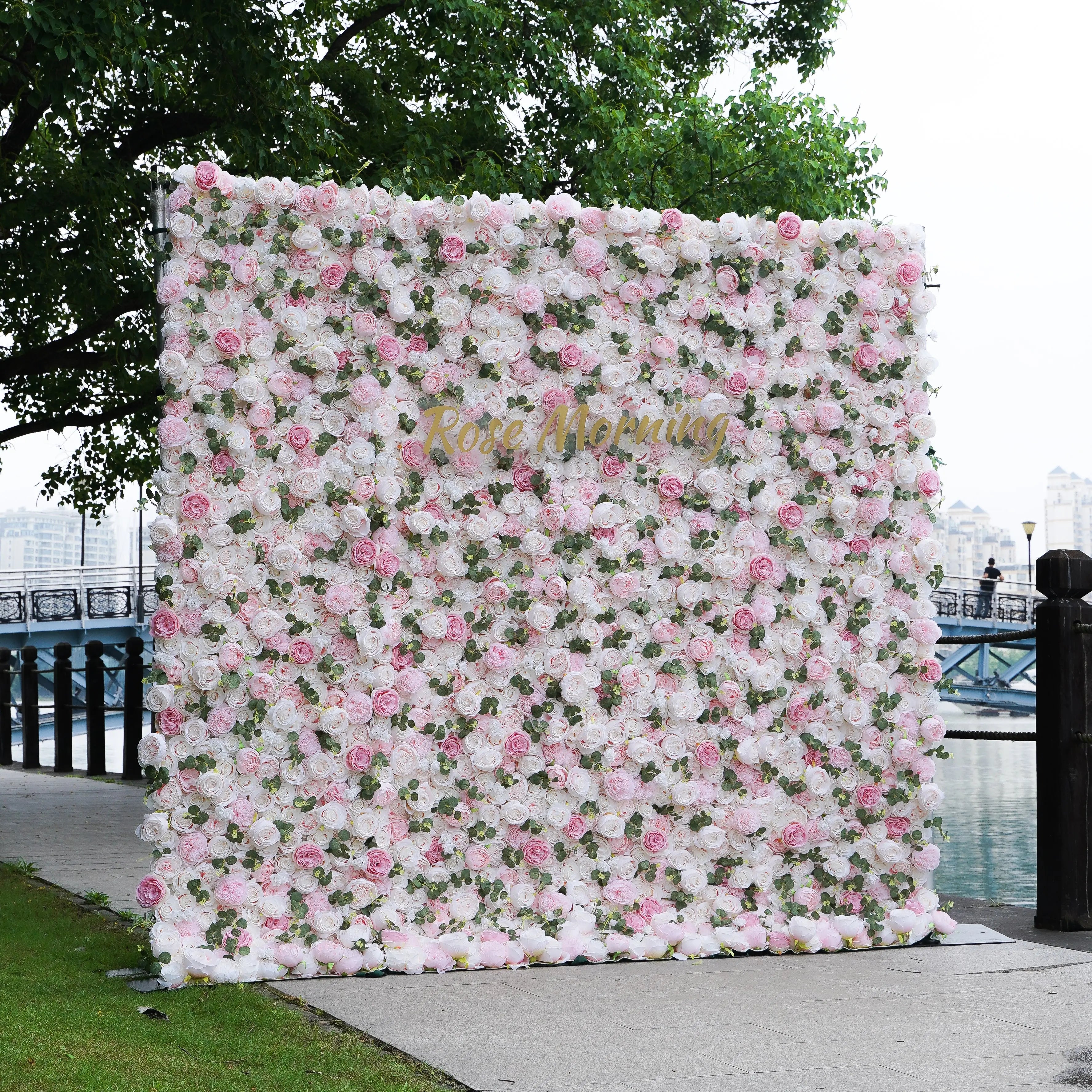 Cathy:4D Fabric Artificial rolling up curtain flower wall