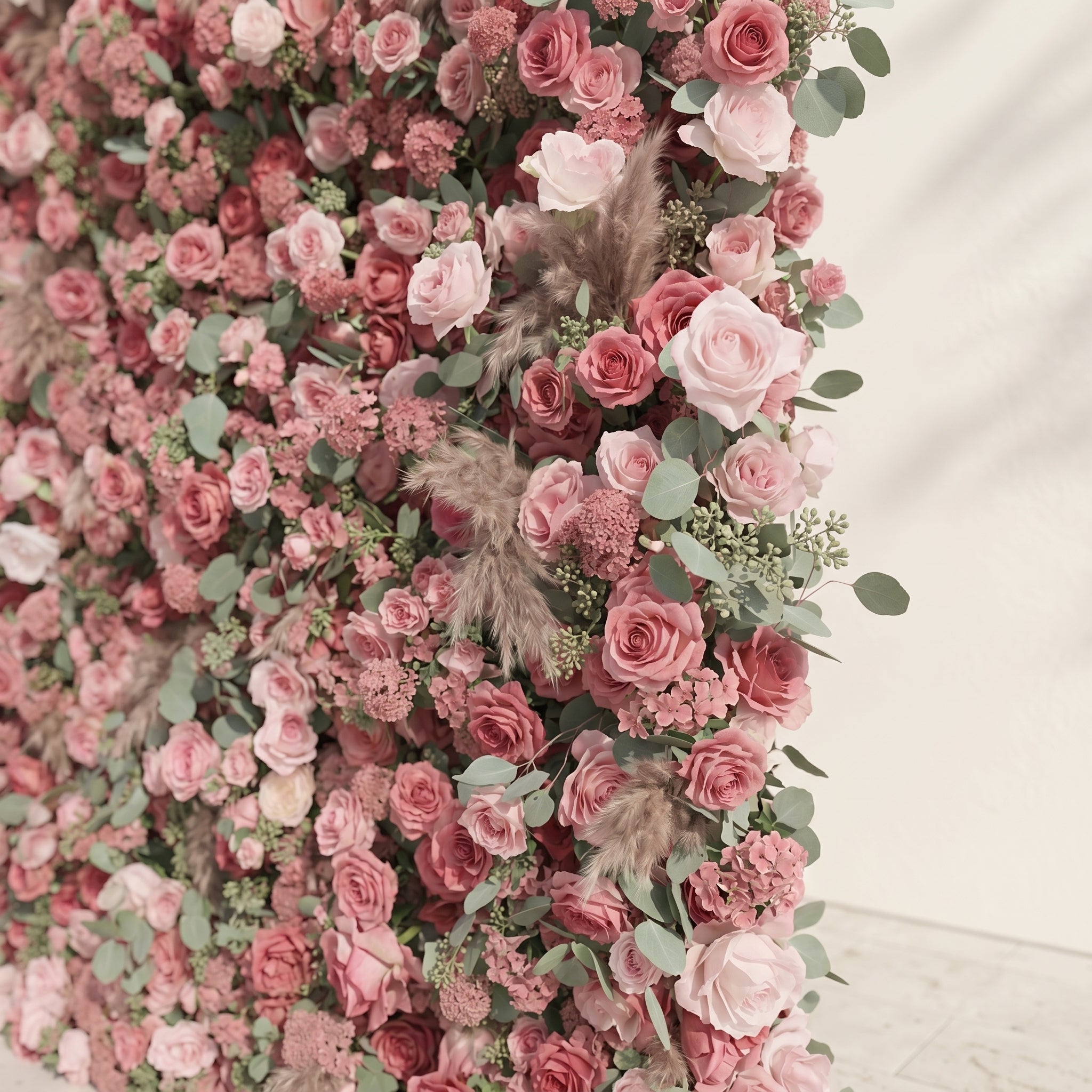 Cloressa: Luxury 5D Dusty Rose & Nude Pink Silk Floral Wall with Dried Pampas Grass for Modern Weddings