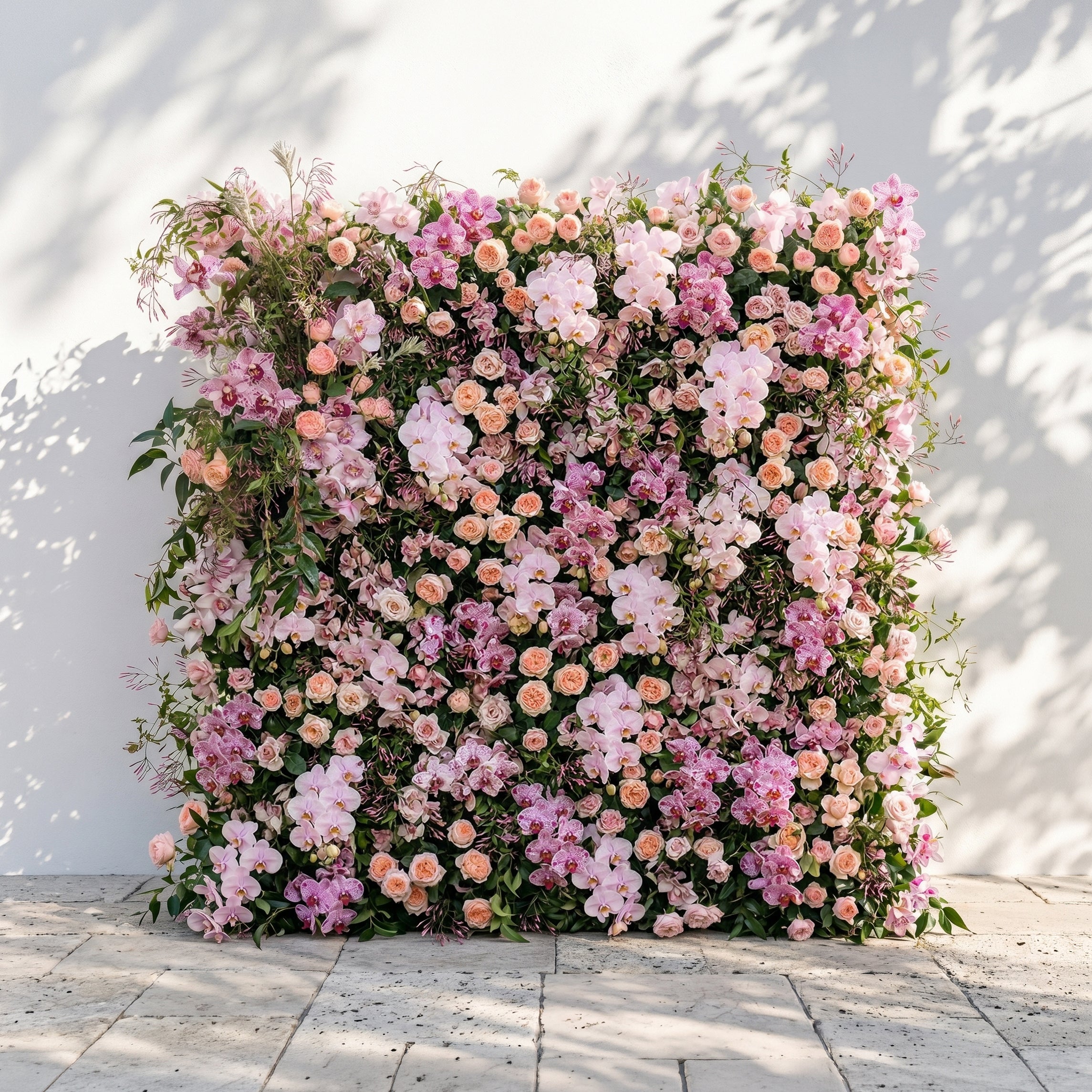 Clornora:Luxury 5D Roll up Rose Flower Wall with Purple Orchids for Wedding and Event Decoration clornora front