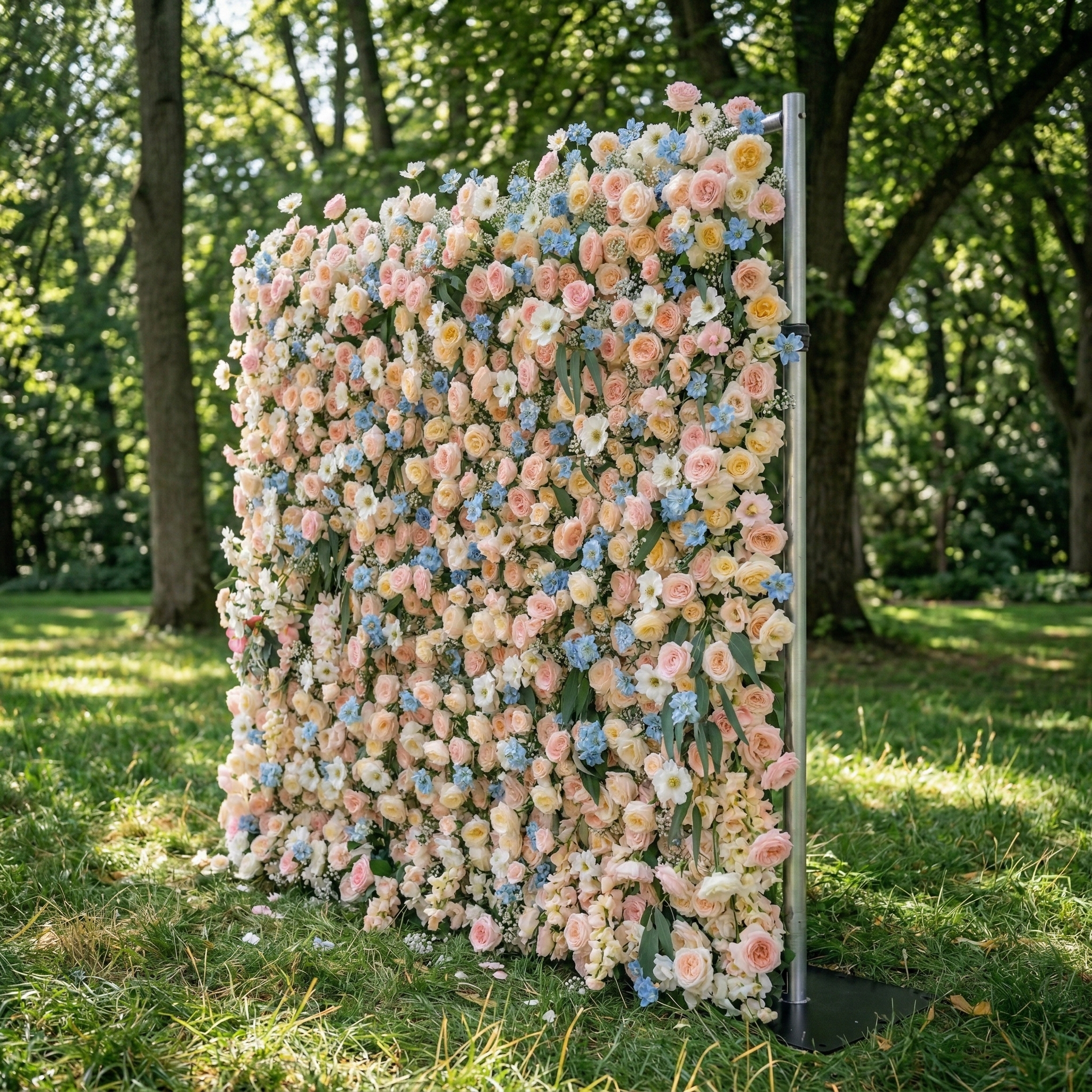 Coralie: 5D Peach & Baby Blue Silk Floral Wall Roll-Up Fabric Backdrop for Dreamy Wedding & Birthday Party Party