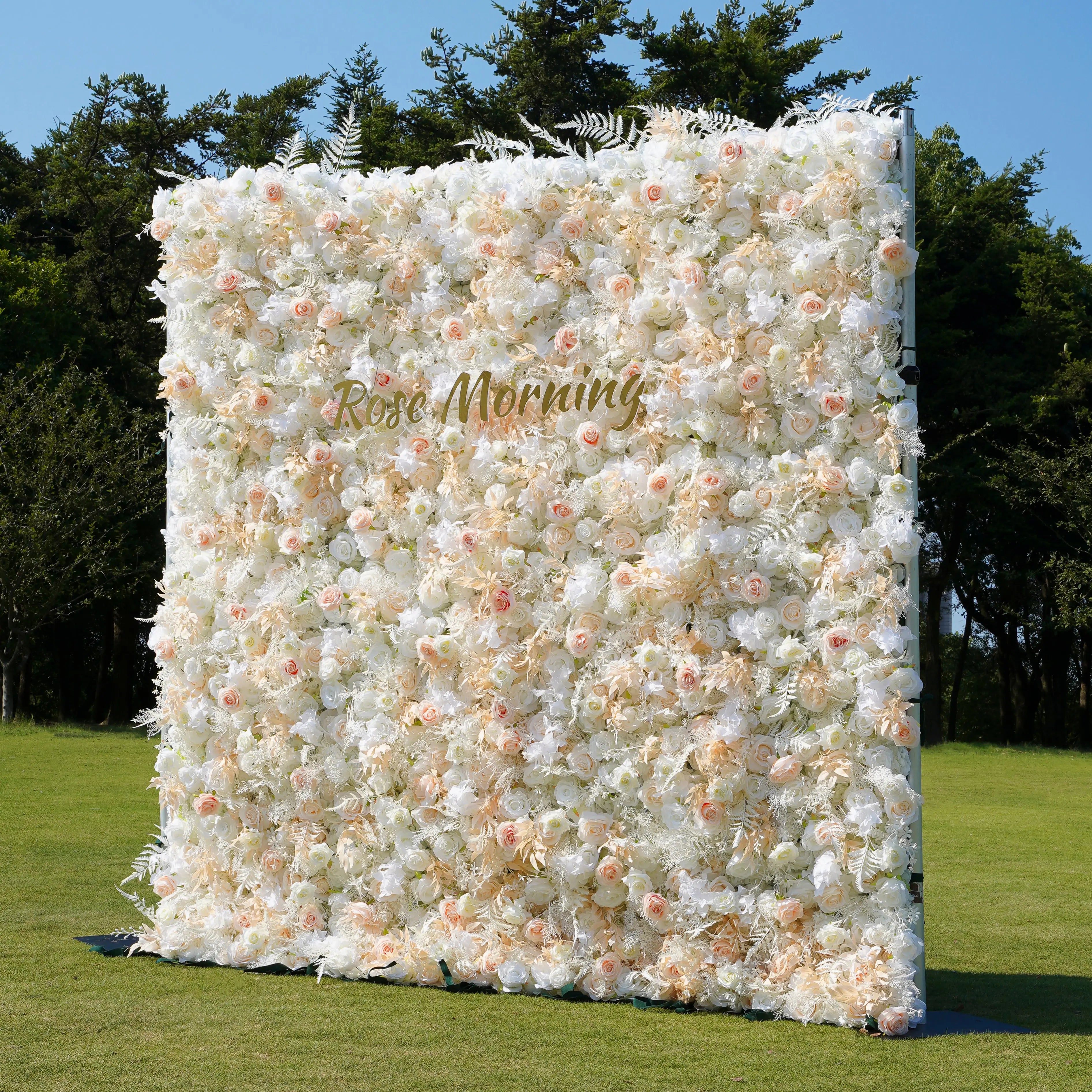 Cream:5D Fabric Artificial rolling up curtain flower wall