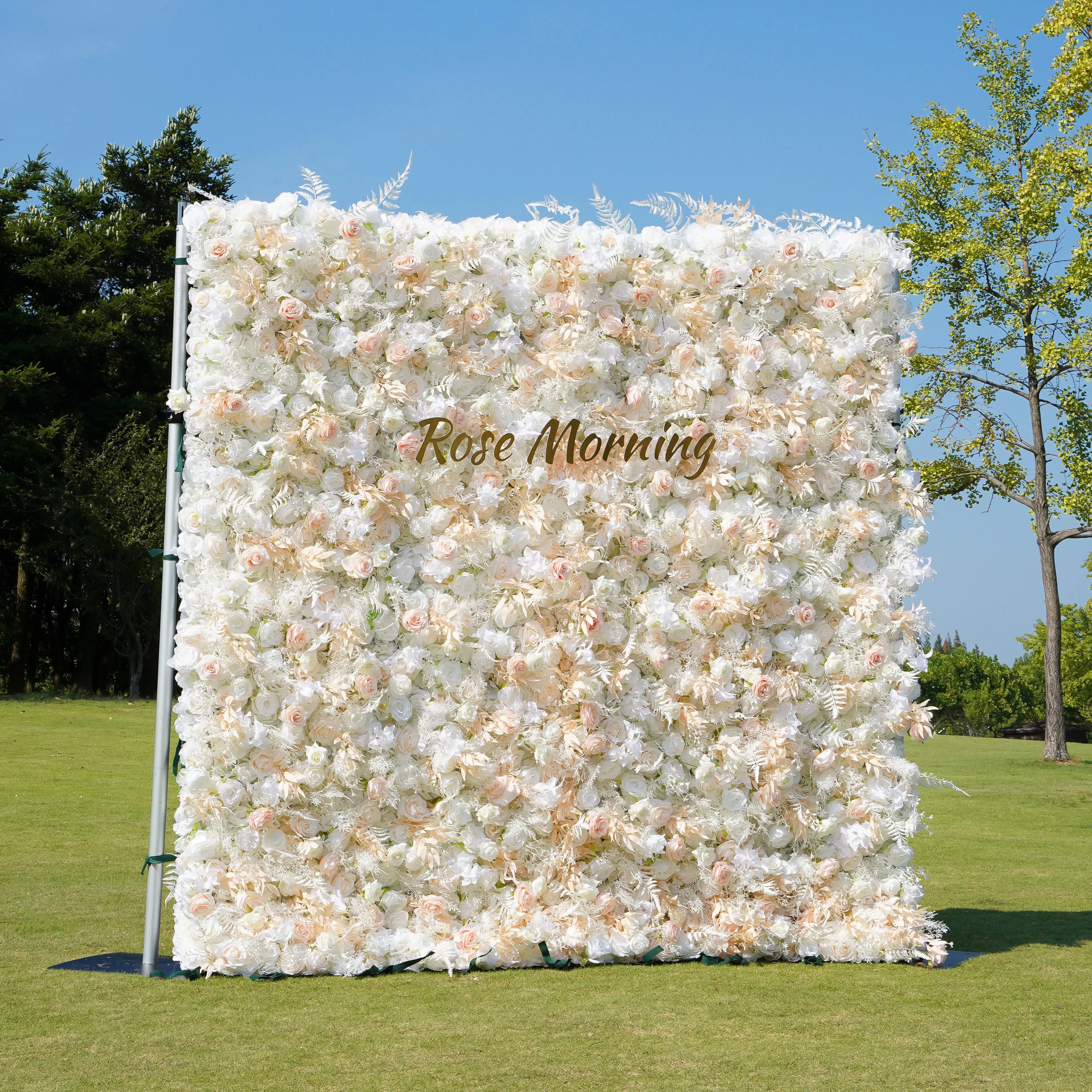 Cream:5D Fabric Artificial rolling up curtain flower wall