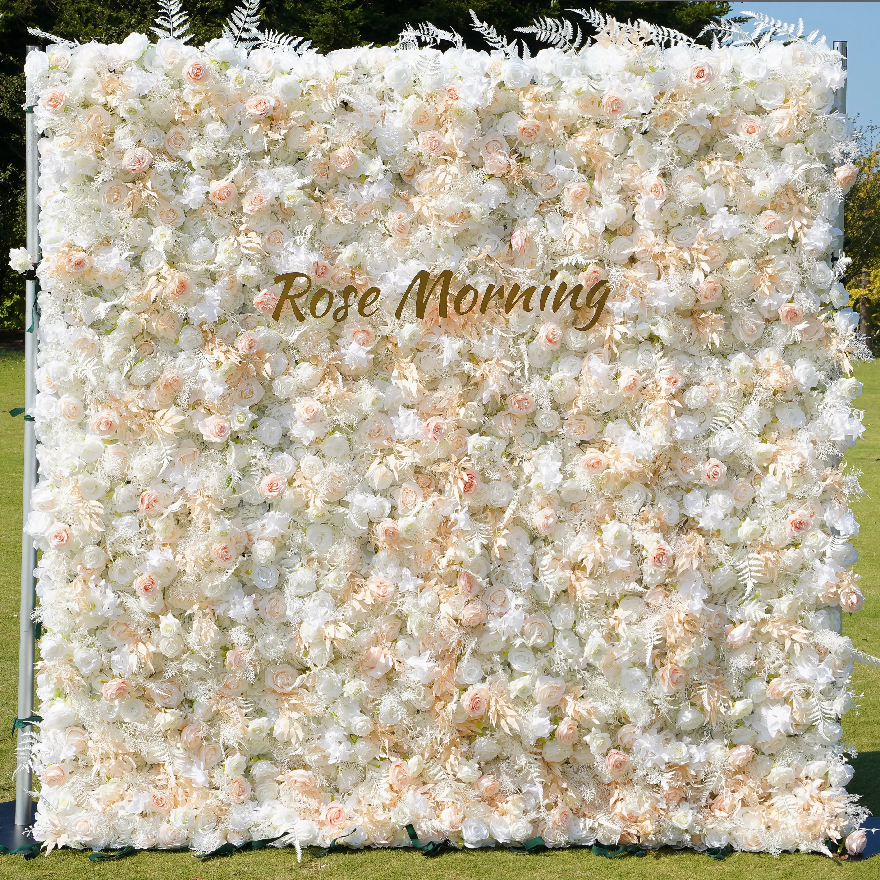 Cream:5D Fabric Artificial rolling up curtain flower wall