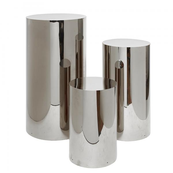 3 Piece Set Silver Metal Cylinder Pedestals Display Rose Morning