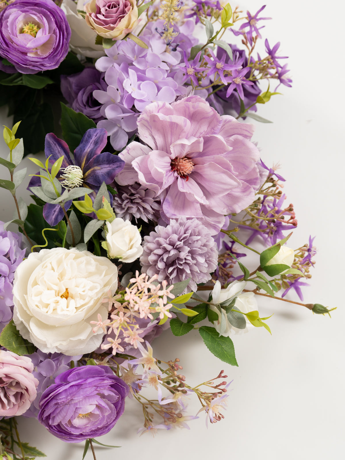 23.6″ Garden Roses Ranunculus Clematis Parvi Wreath for Wedding or Home Door in Violet Garden |Greta