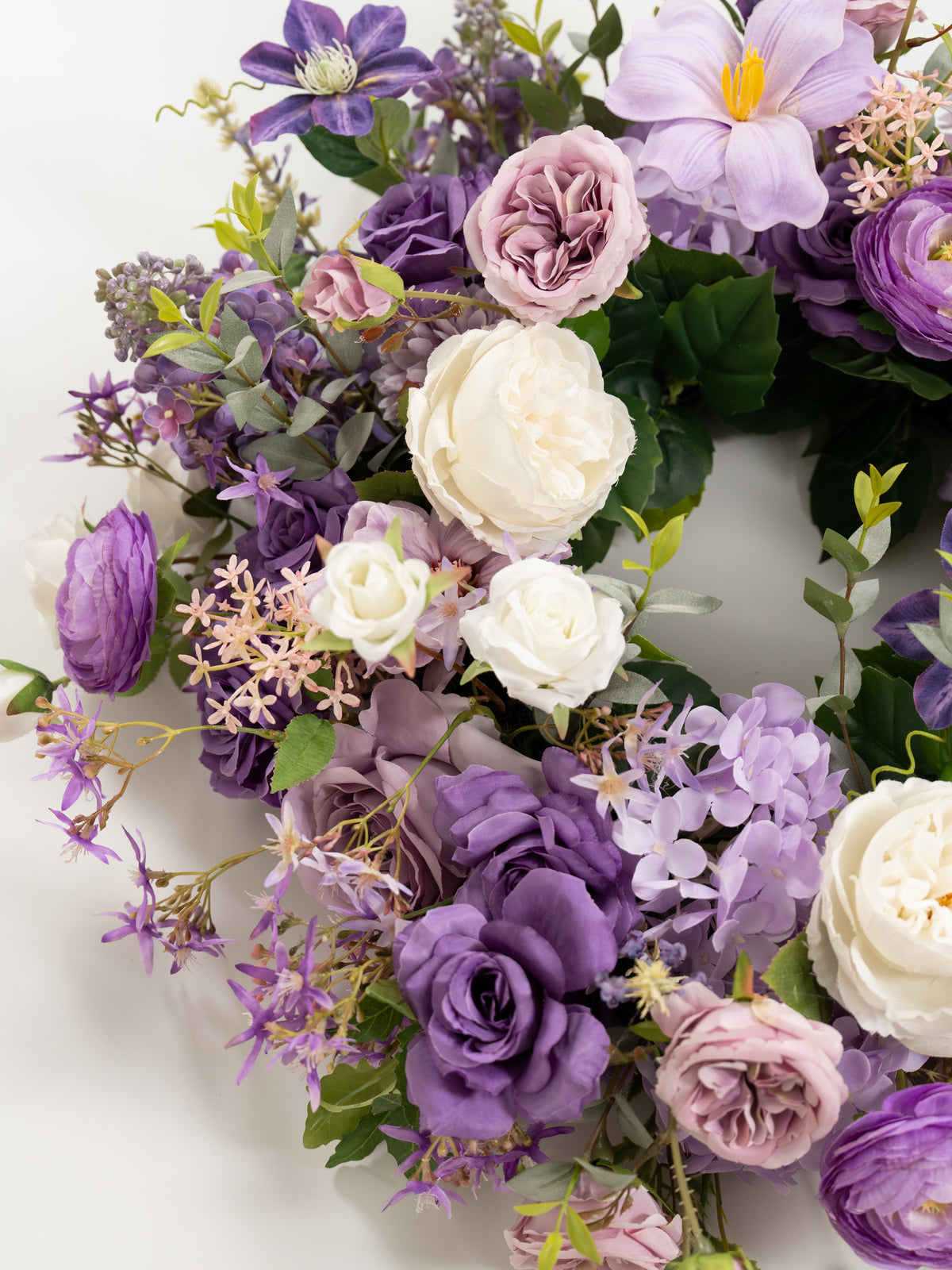 23.6″ Garden Roses Ranunculus Clematis Parvi Wreath for Wedding or Home Door in Violet Garden |Greta
