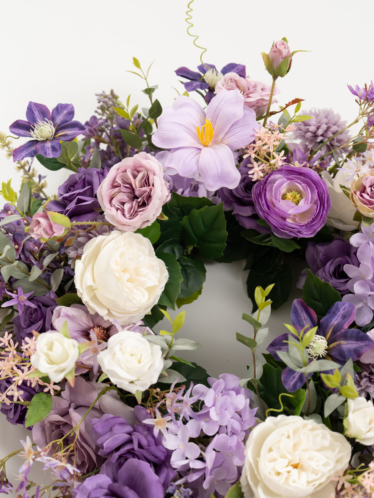 23.6″ Garden Roses Ranunculus Clematis Parvi Wreath for Wedding or Home Door in Violet Garden |Greta
