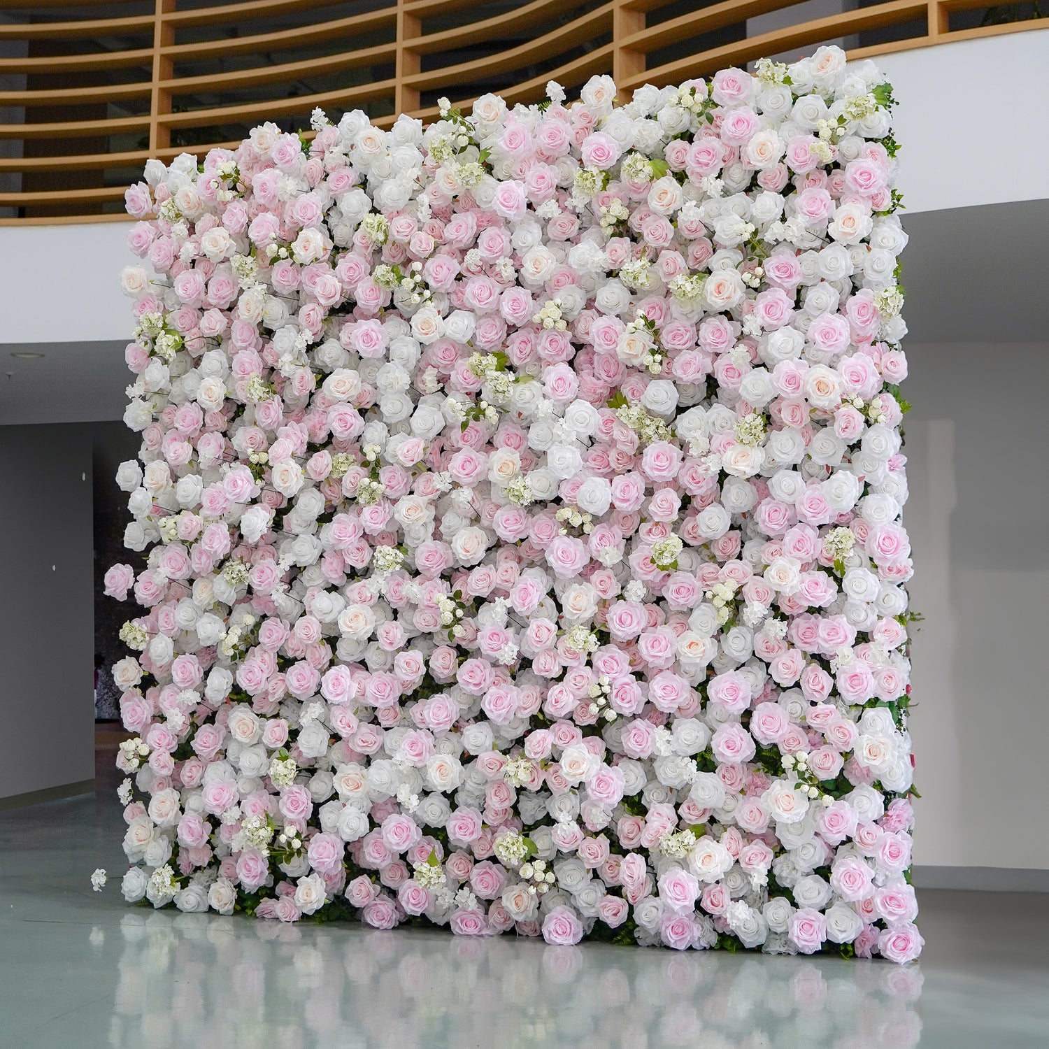 Leona：5D Fabric Artificial rolling up curtain flower wall Rose Morning