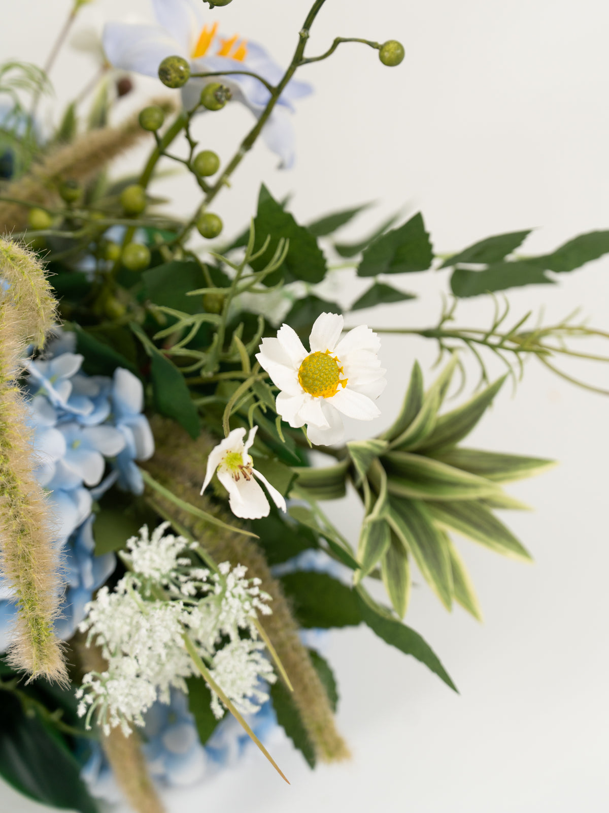 9" Tulips Greeenry Ammi Magus Small Floral Centerpiece for Wedding Reception Guest Tables in Powder Blue Meadow | Cora