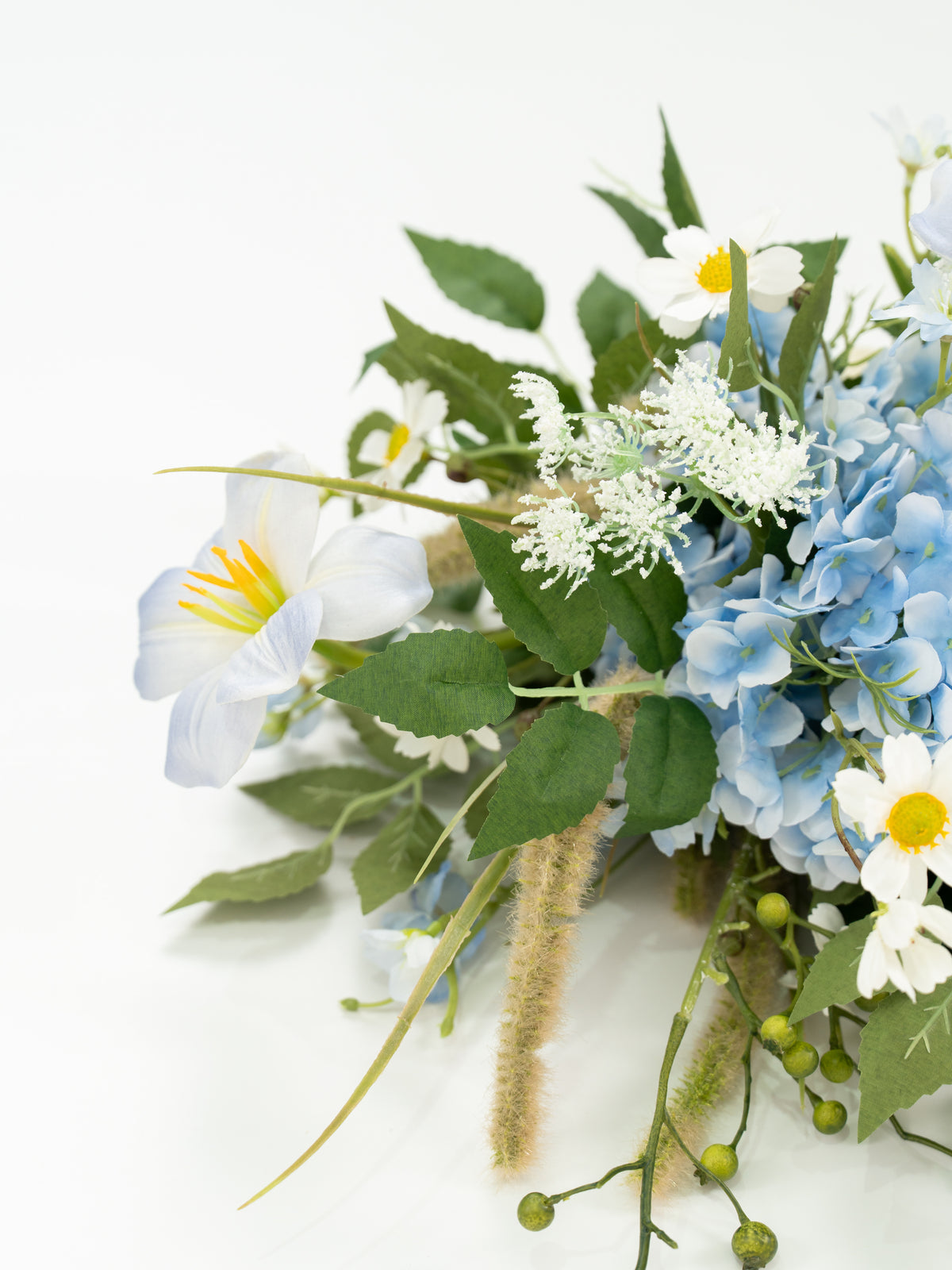 7-Inch Tulips Hydrangea Ammi Magus Hand-Tied Bridesmaids’ Bouquet for Wedding Ceremony and Bridal Party in Powder Blue Meadow | Cora(Set of 2)
