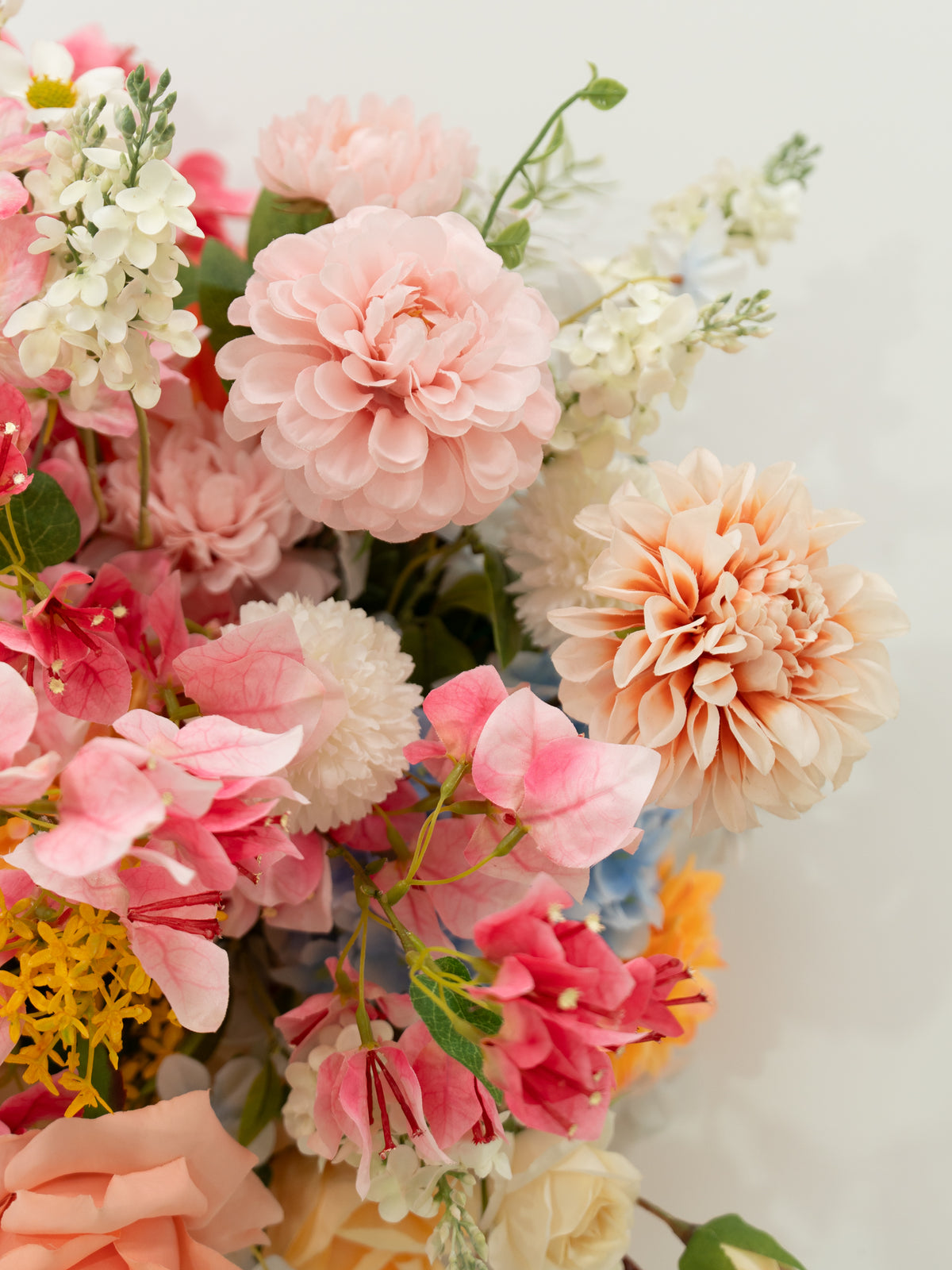 Vibrant Bougainvillea, Dahlias, Coral Charm Peonies & Daisies Small Centerpiece for Wedding Reception and Table Decor in Coral & Pink | Grace (2, 4 or 8 pieces)