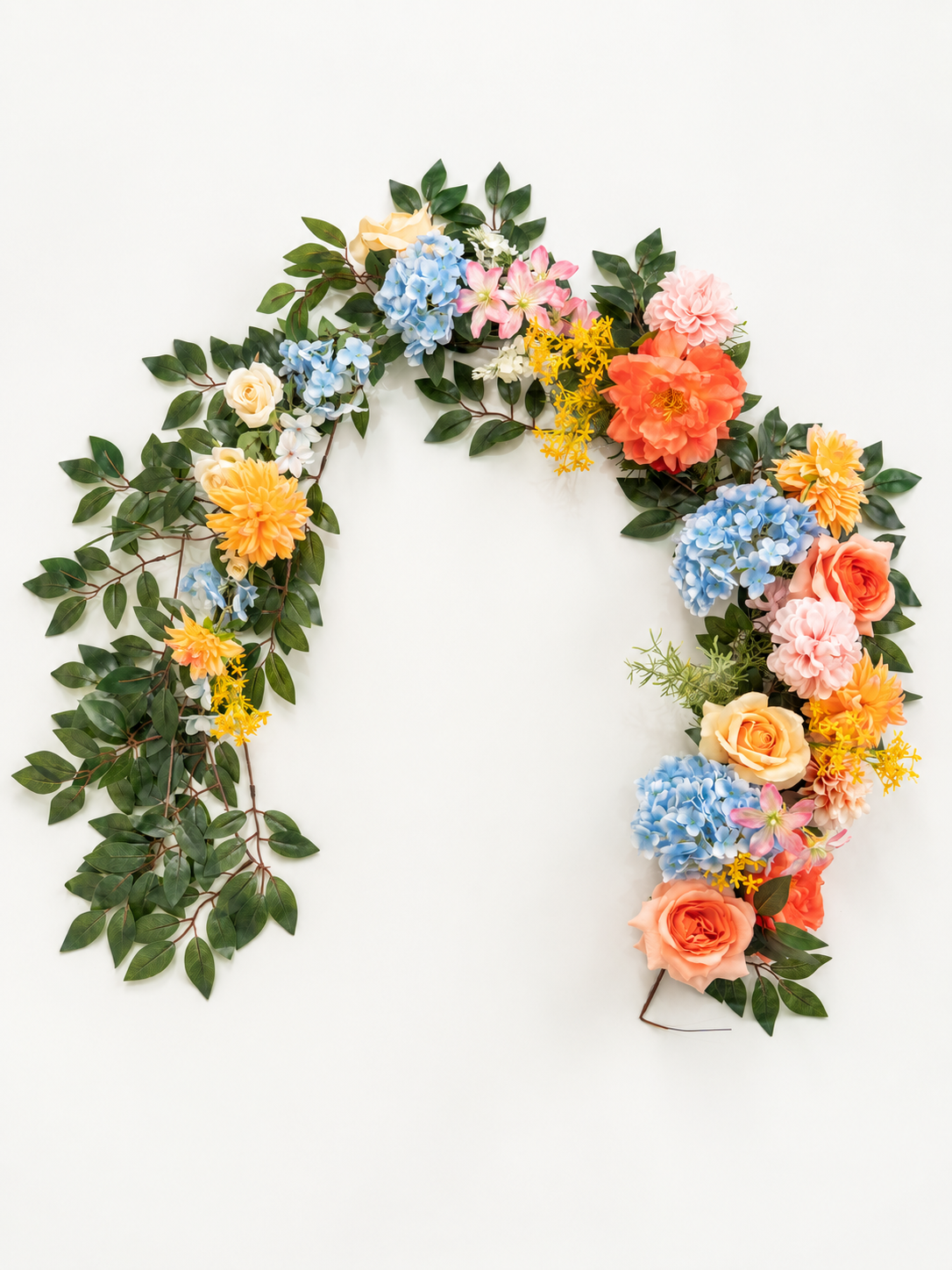 5-6ft Charming Dahlias Garden roses Hydrangeas Flower Garland for Wedding or Home Door Decor in Coral & Pink | Grace