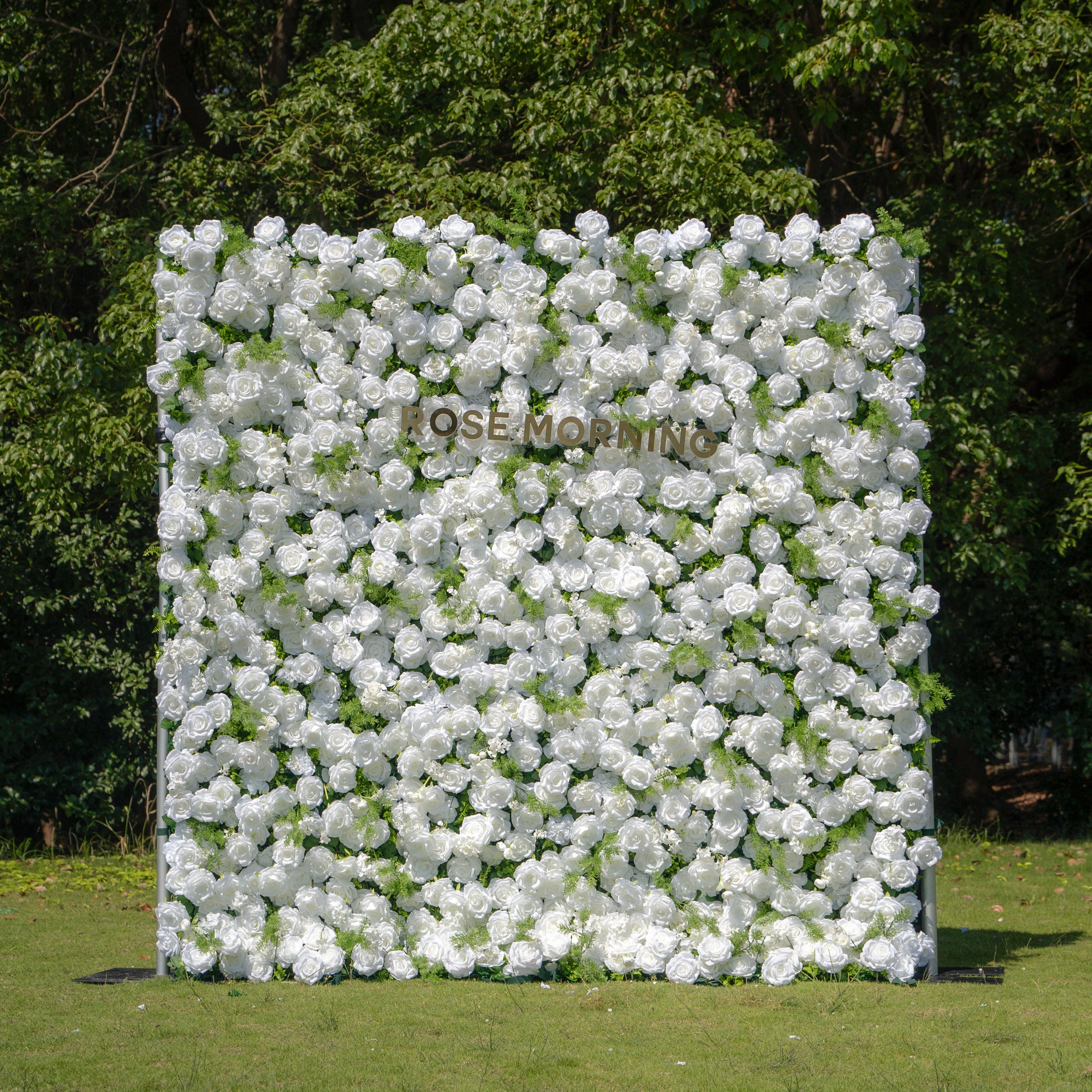 Forest - White Green Popular 5D Fabric Roll Up Flower Wall for Wedding Party Backdrop