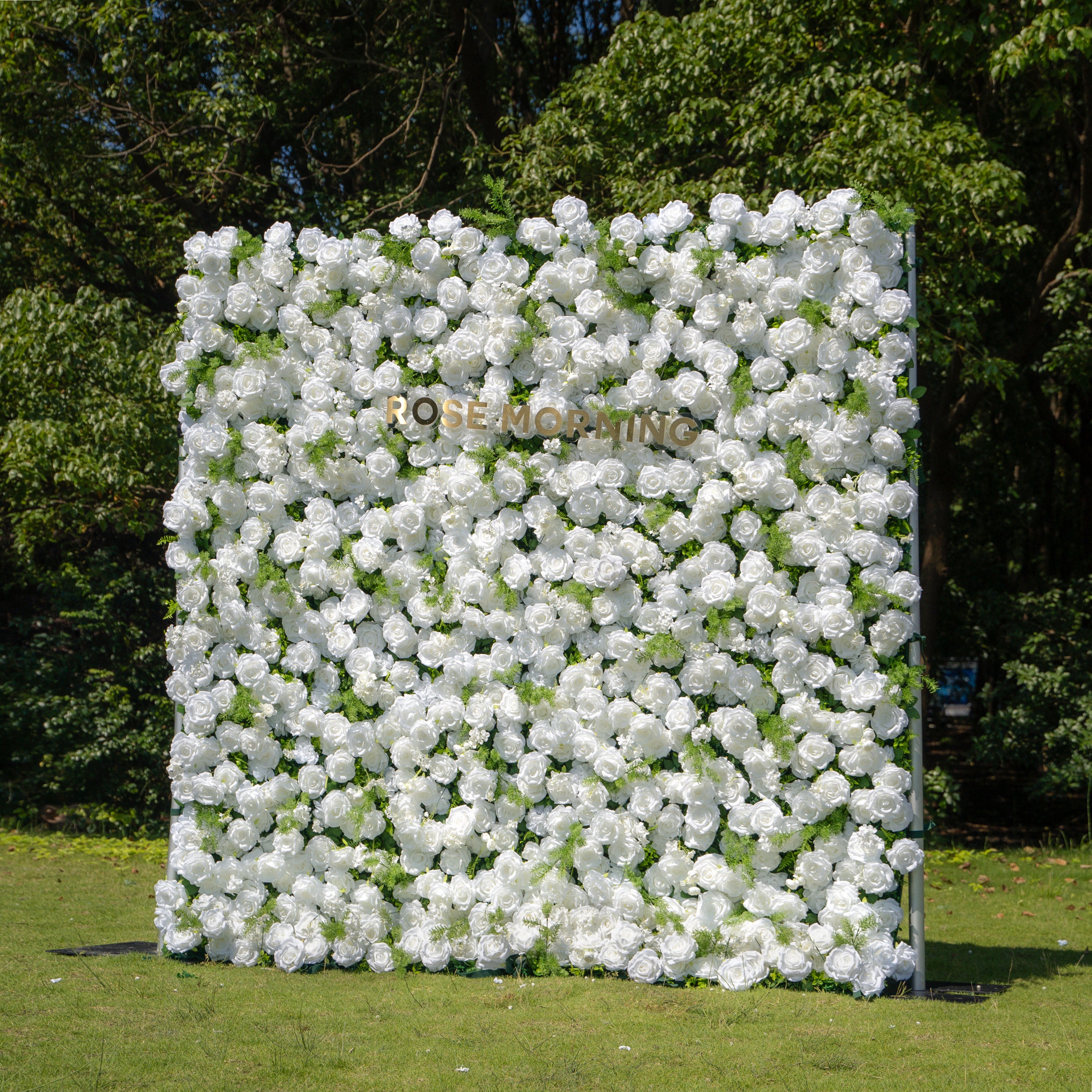 Forest - White Green Popular 5D Fabric Roll Up Flower Wall for Wedding Party Backdrop