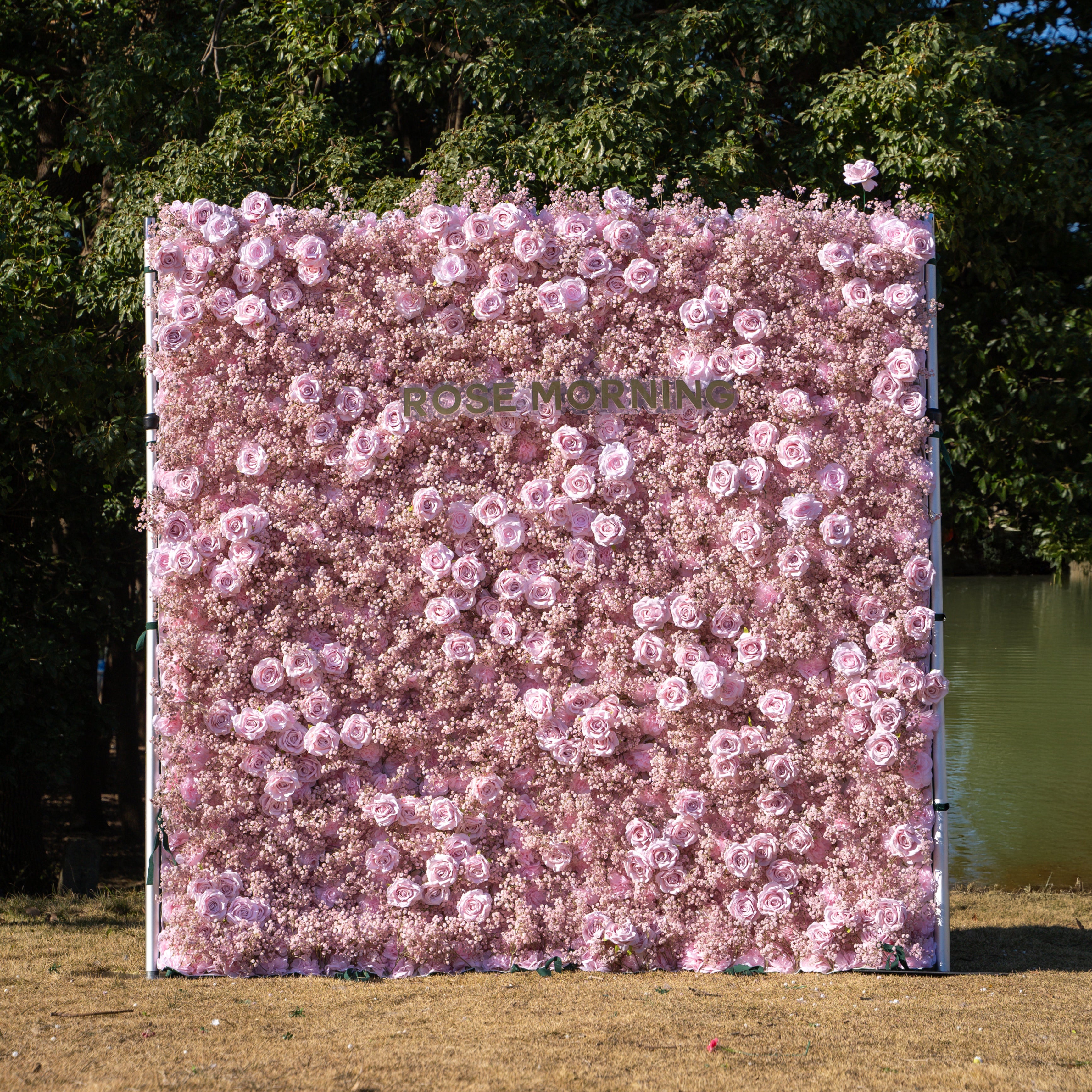 Pink Baby Breath:3D Fabric Artificial rolling up curtain flower wall