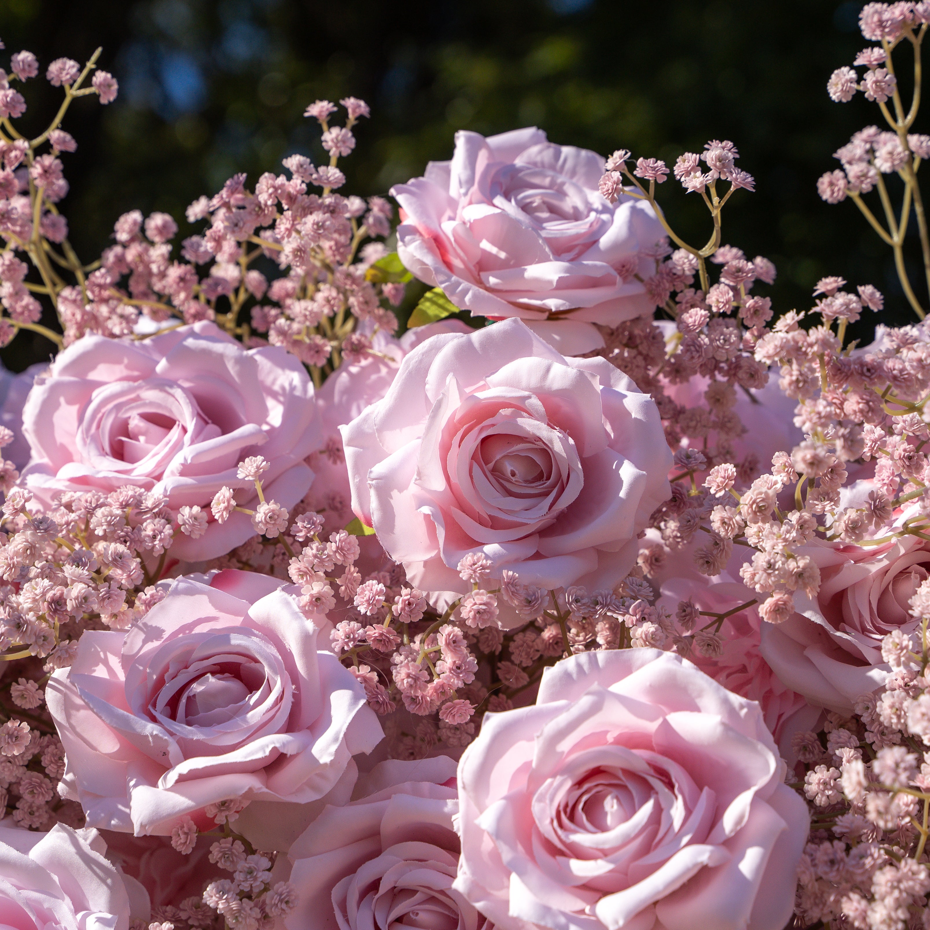 Pink Baby Breath:3D Fabric Artificial rolling up curtain flower wall