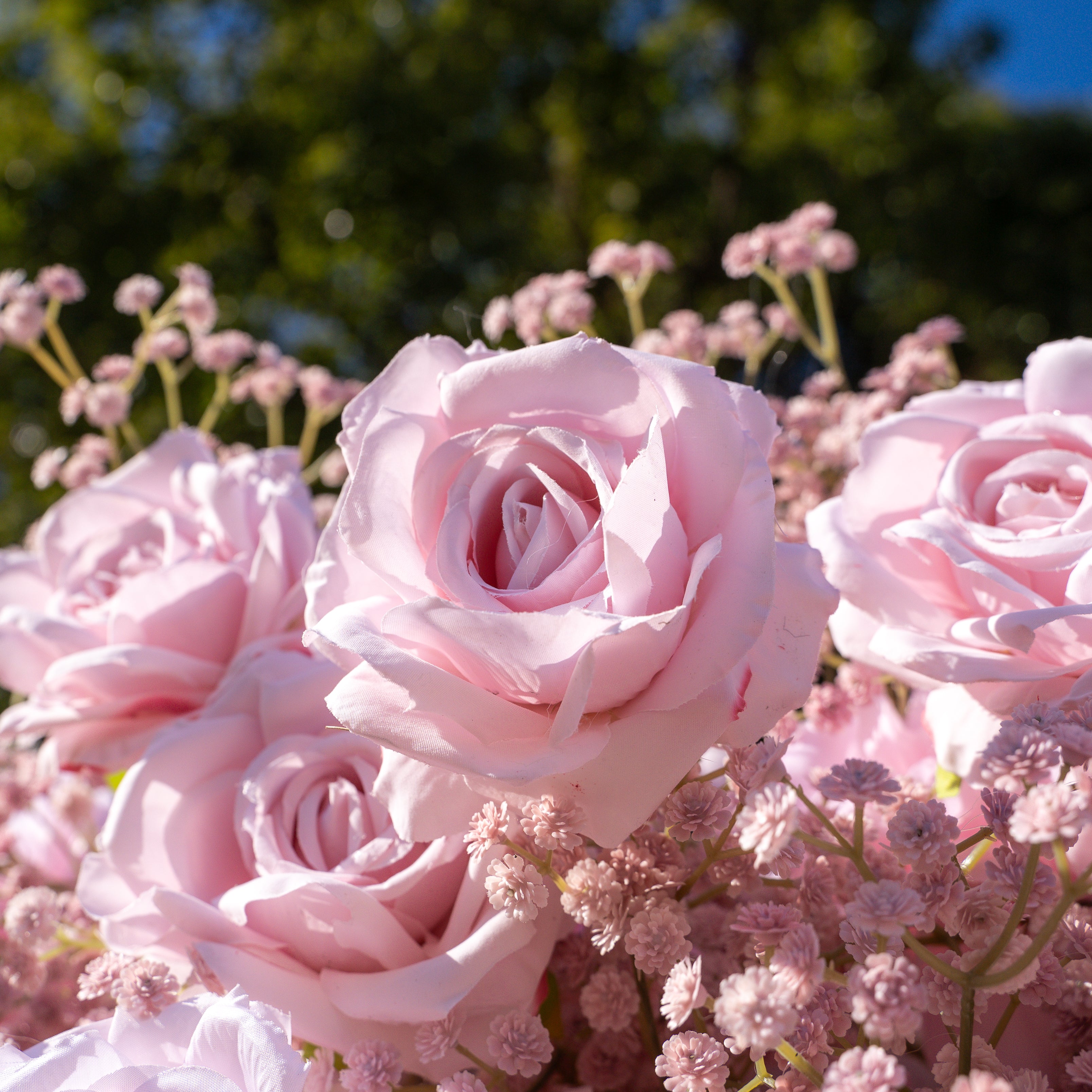 Pink Baby Breath:3D Fabric Artificial rolling up curtain flower wall