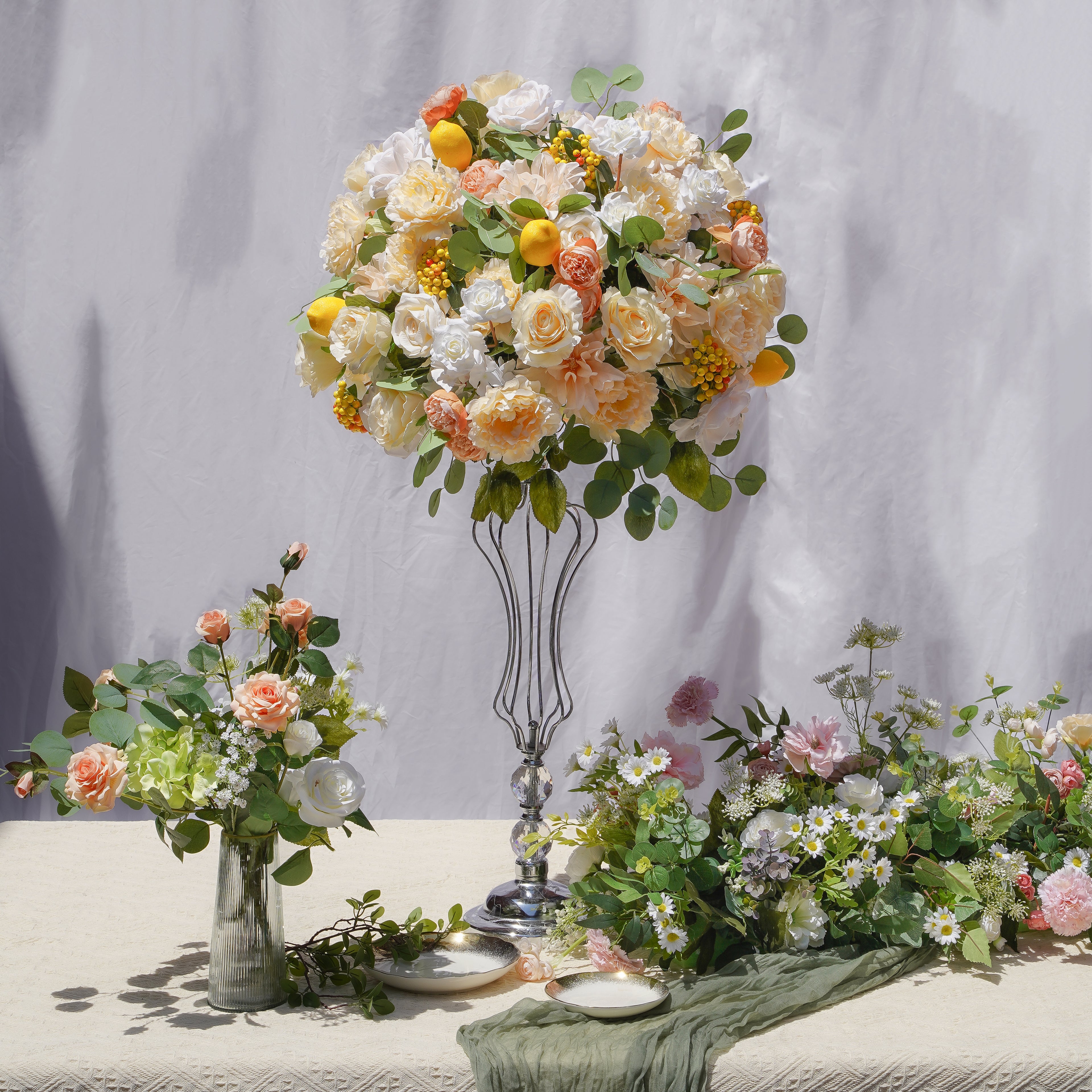 Lemon Flower Ball:2023 New Flower Centerpiece Bouquet Table Decoration Flower Ball R169 Rose Morning