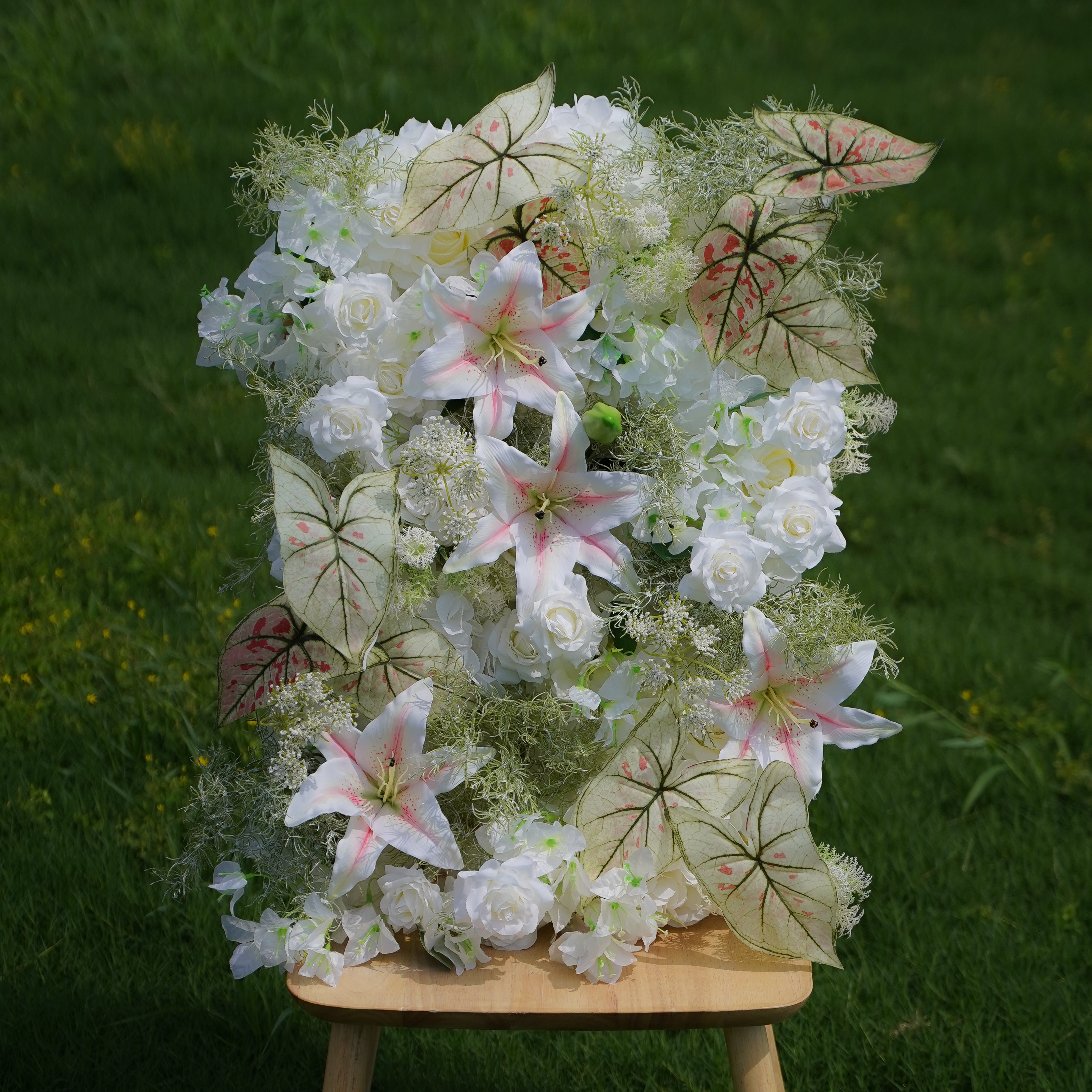 Artificial Flower,Flower Wall,Rolling Up Curtain Flower Wall,Mackenzie: 5D Fabric Artificial Rolling Up Curtain Flower Wall 8ft*8ft -R233,Rose Morning