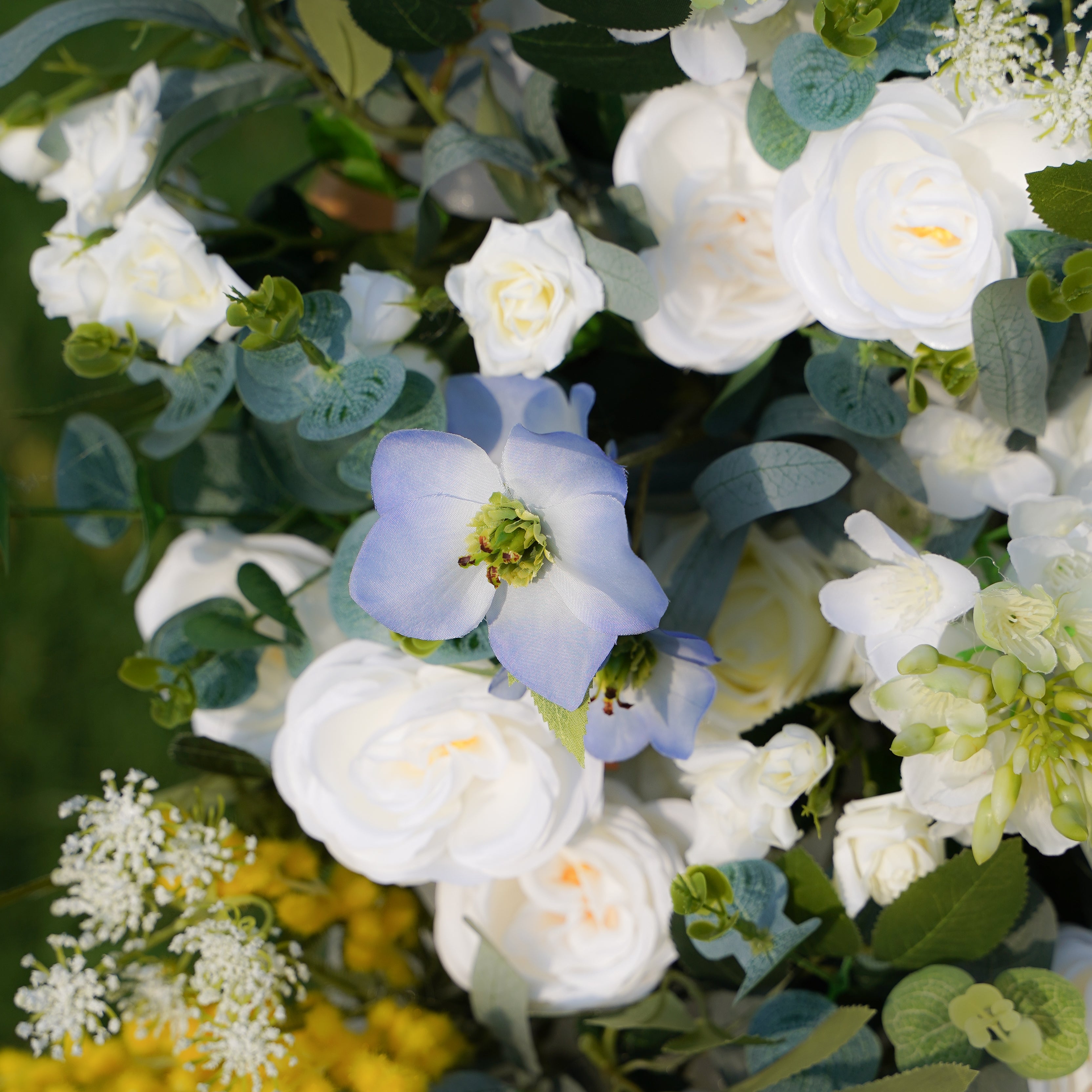 This floral wall made of roses, sabina and other flowers is made of 5D fabric and is perfect for a wedding, party or other special occasion. Bright and beautiful, the floral wall will make any occasion extra special.