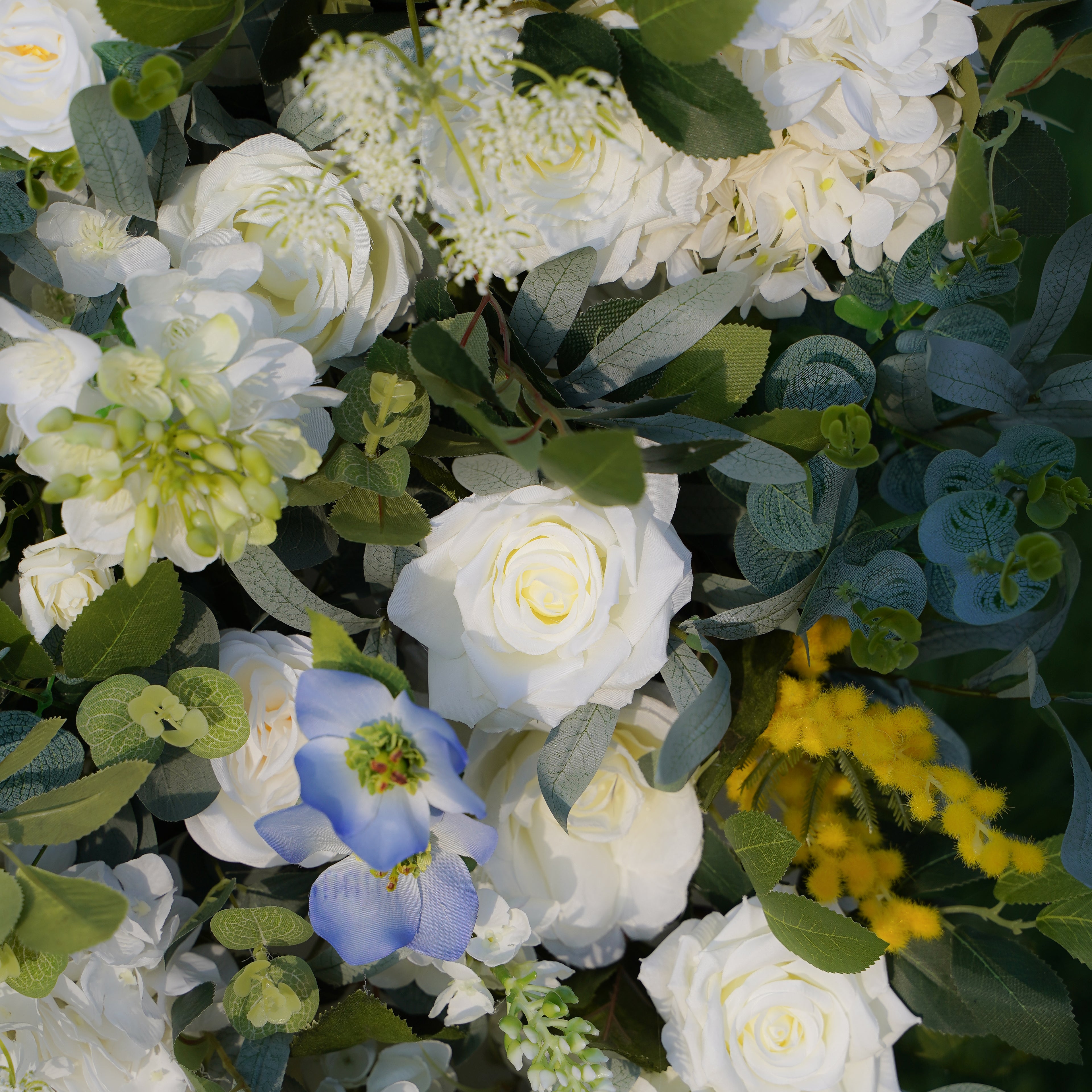 This floral wall made of roses, sabina and other flowers is made of 5D fabric and is perfect for a wedding, party or other special occasion. Bright and beautiful, the floral wall will make any occasion extra special.