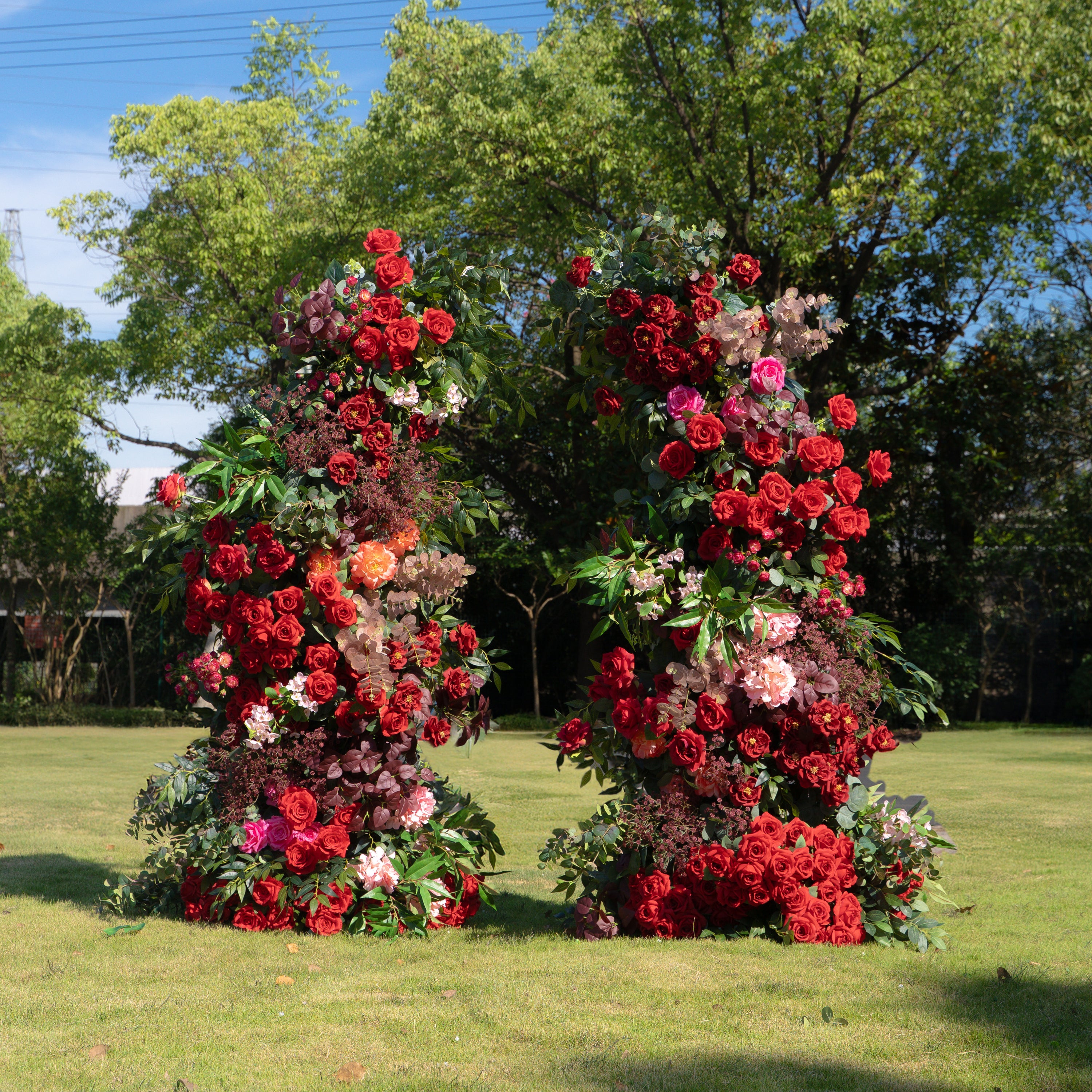 Beauty - Red Floral Arch with Frame for Wedding Party Event Backdrop Decoration