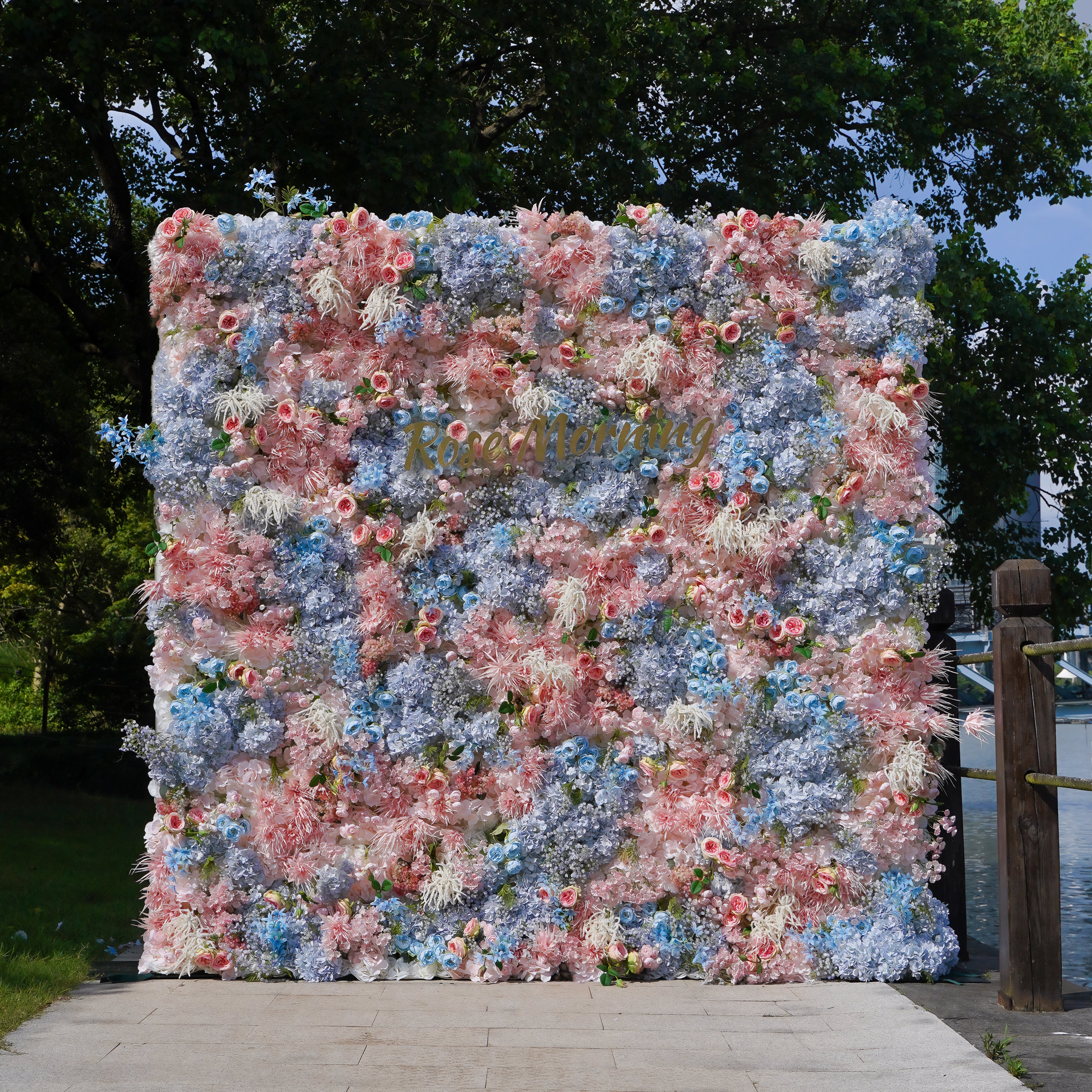 Alyssa: 5D Fabric Artificial Rolling Up Curtain Flower Wall R782 - 8ft*8ft Rose Morning